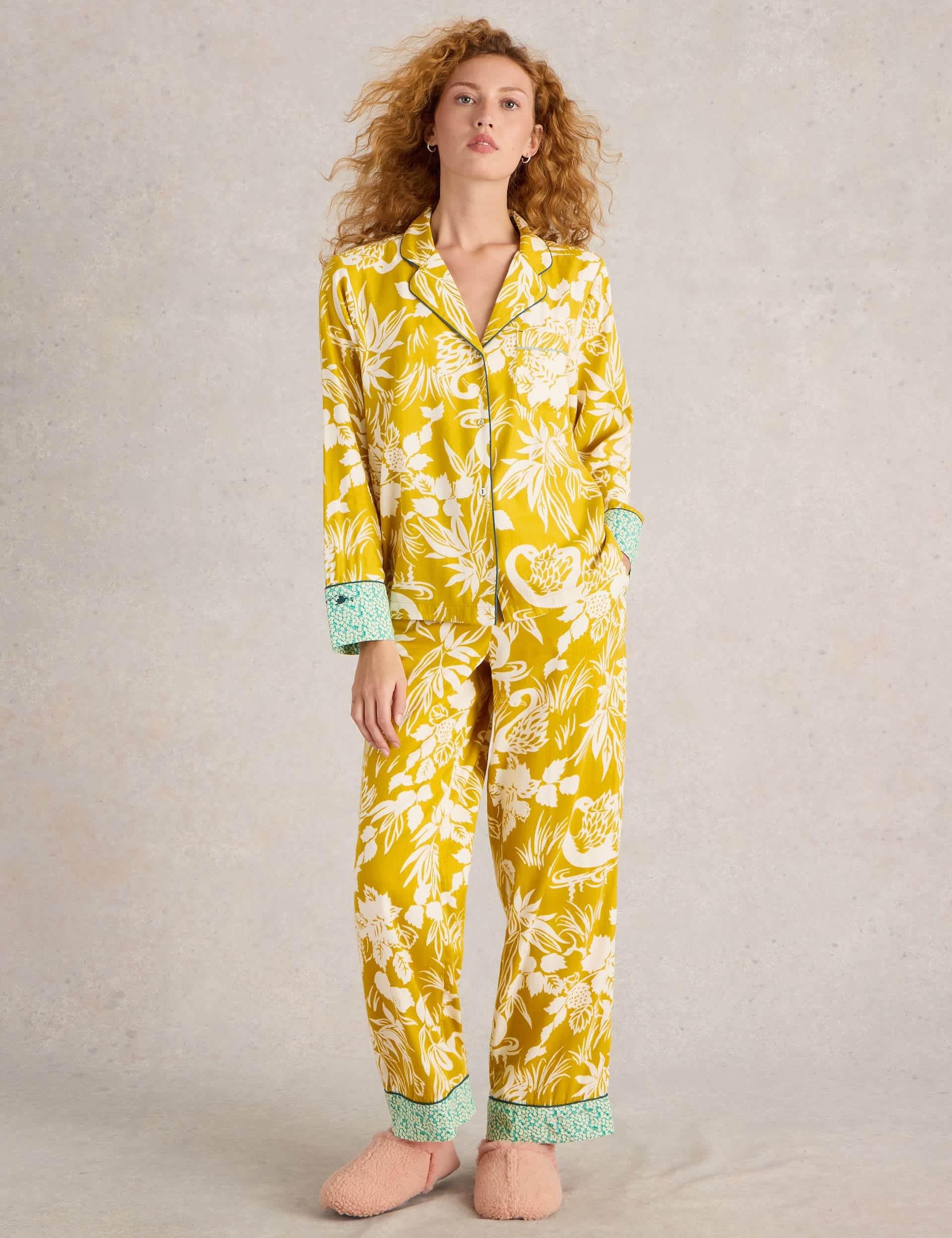 White Stuff Women's Nina Cotton Rich Floral Print Pyjama Top - Yellow Mix, Yellow Mix