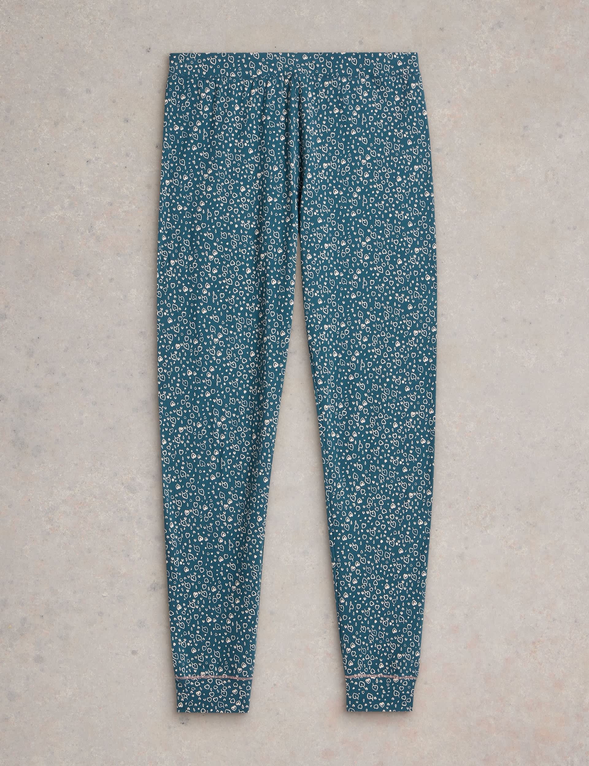 White Stuff Women's Pure Cotton Heart Pyjama Bottoms - Teal Mix, Teal Mix