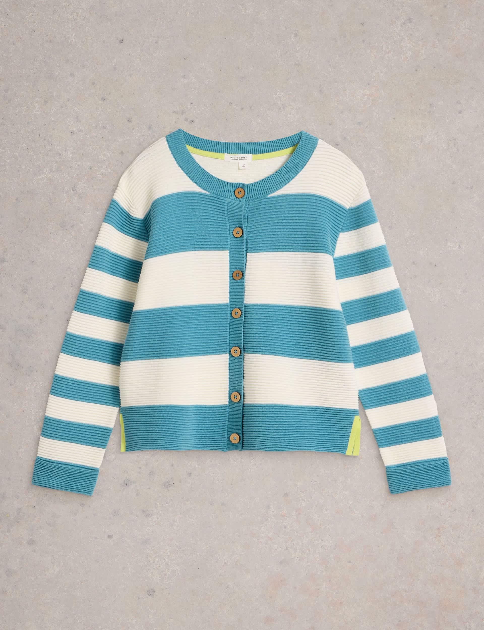 White Stuff Women's Pure Cotton Striped Cardigan - 12 - Blue Mix, Blue Mix