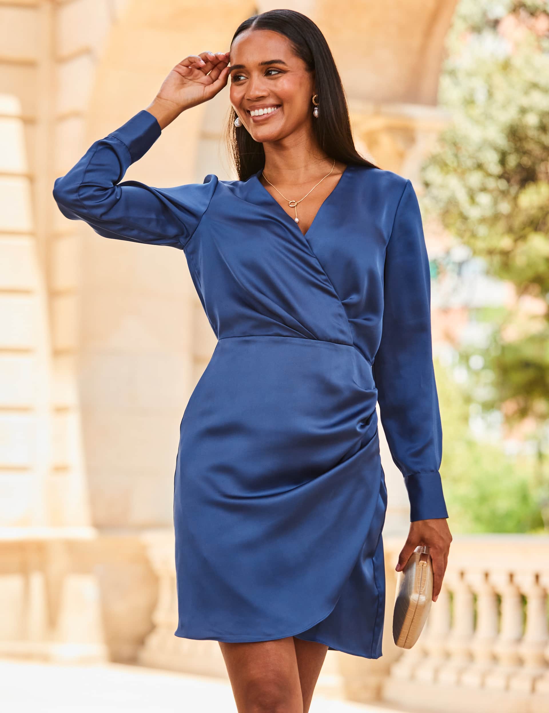 Sosandar Women's Satin V-Neck Mini Wrap Dress