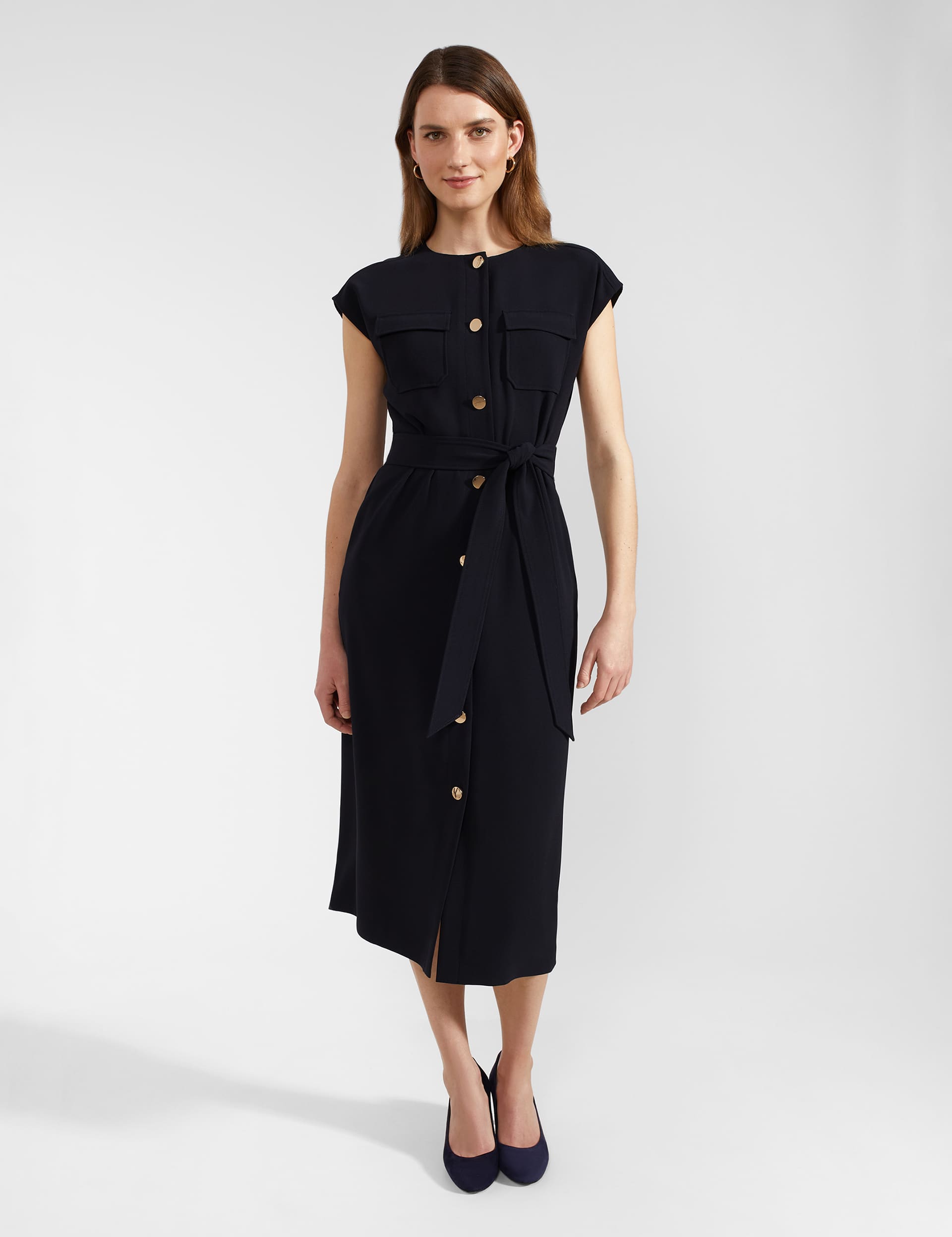 Hobbs Women's Collarless Button Through Midaxi Shirt Dress - 10 - Navy, Navy