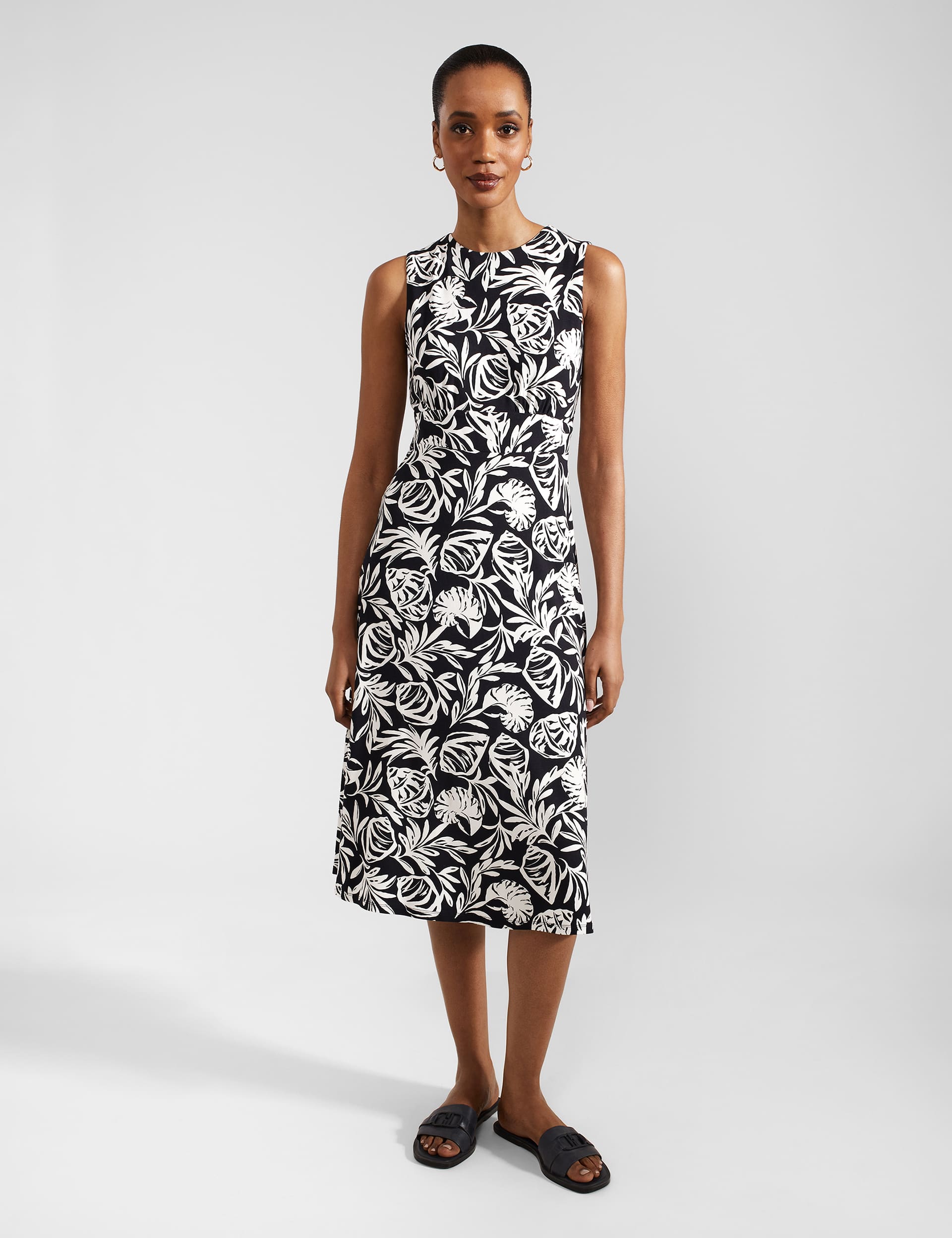 Hobbs Women's Printed Midi Waisted Dress - 12 - Navy Mix, Navy Mix