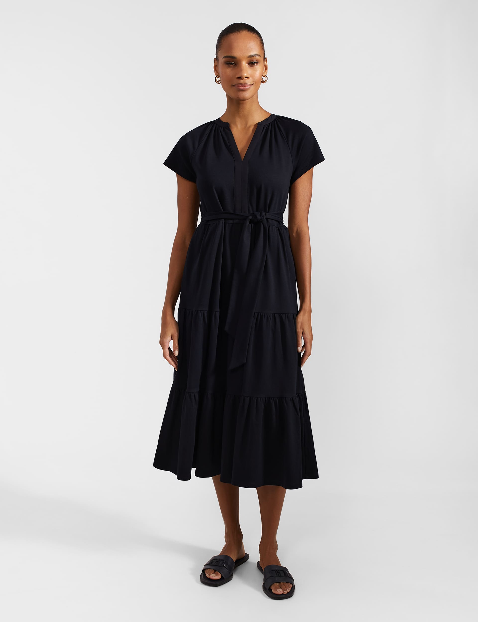 Hobbs Women's Jersey V-Neck Midi Tiered Dress - 8 - Navy, Navy