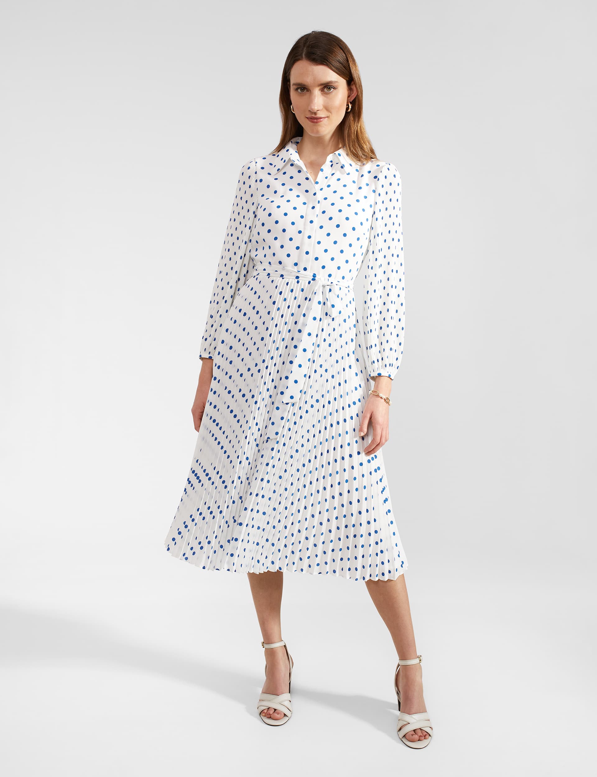 Hobbs Women's Polka Dot Tie Waist Midi Shirt Dress - 10 - Ivory Mix, Ivory Mix