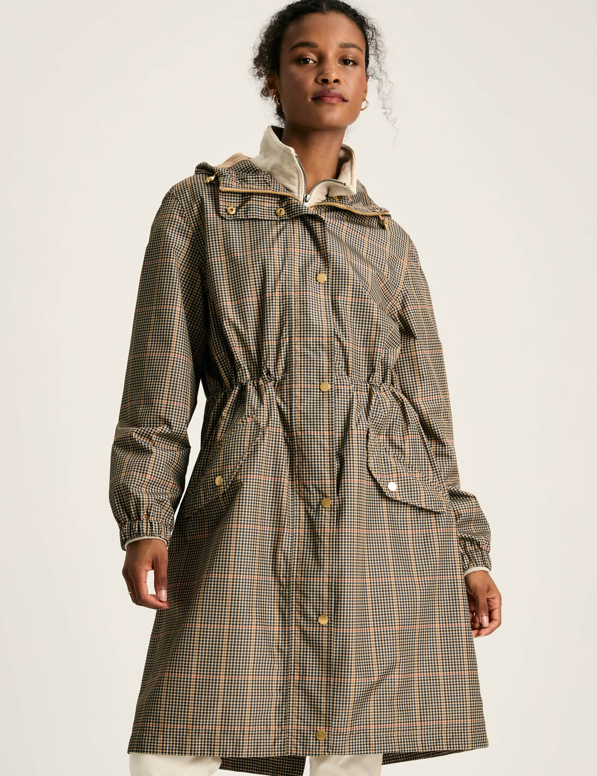 Joules Women's Waterproof Checked Lightweight Raincoat - 20 - Brown Mix, Brown Mix