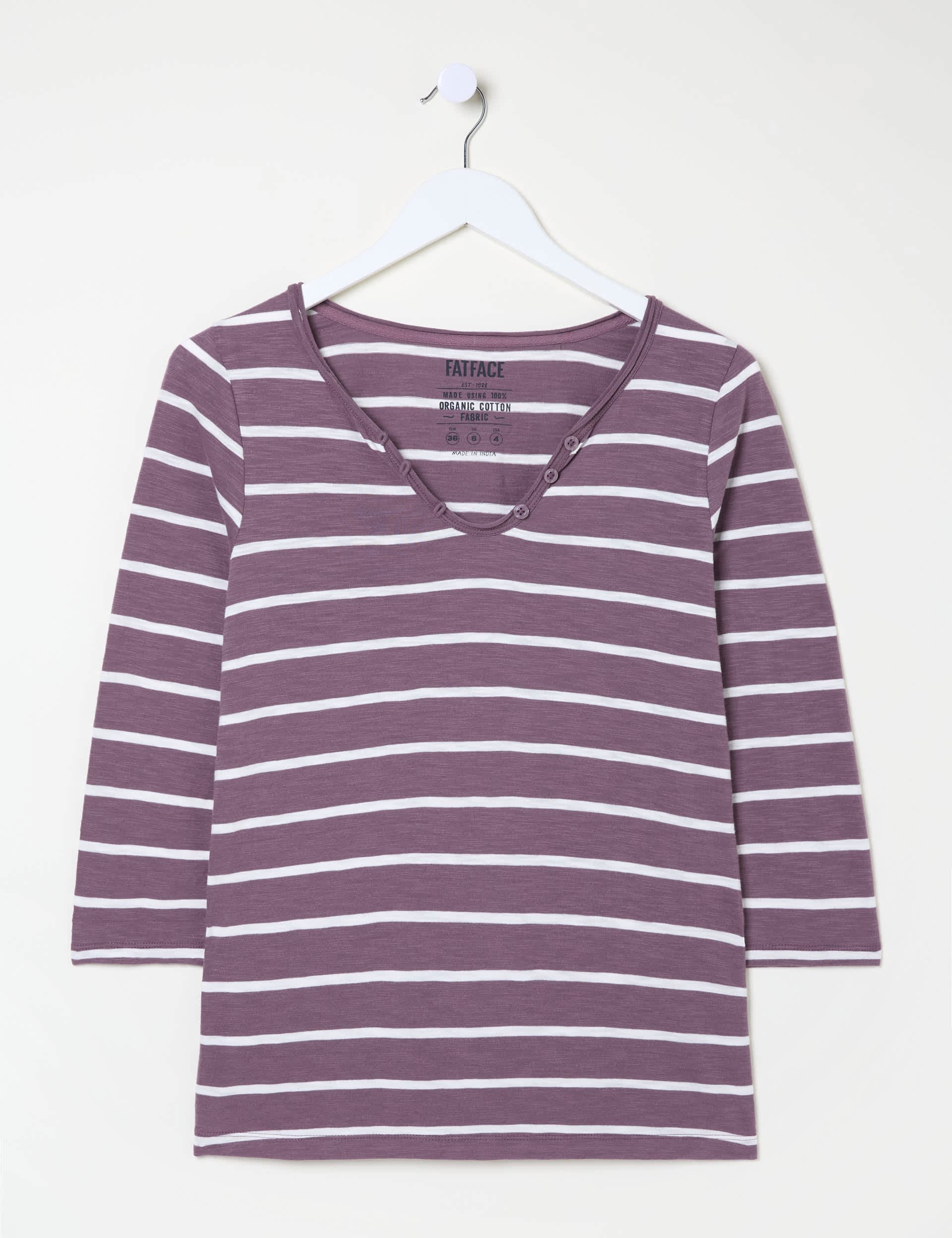 Fatface Women's Pure Cotton Striped T-Shirt - 14 - Purple Mix, Purple Mix