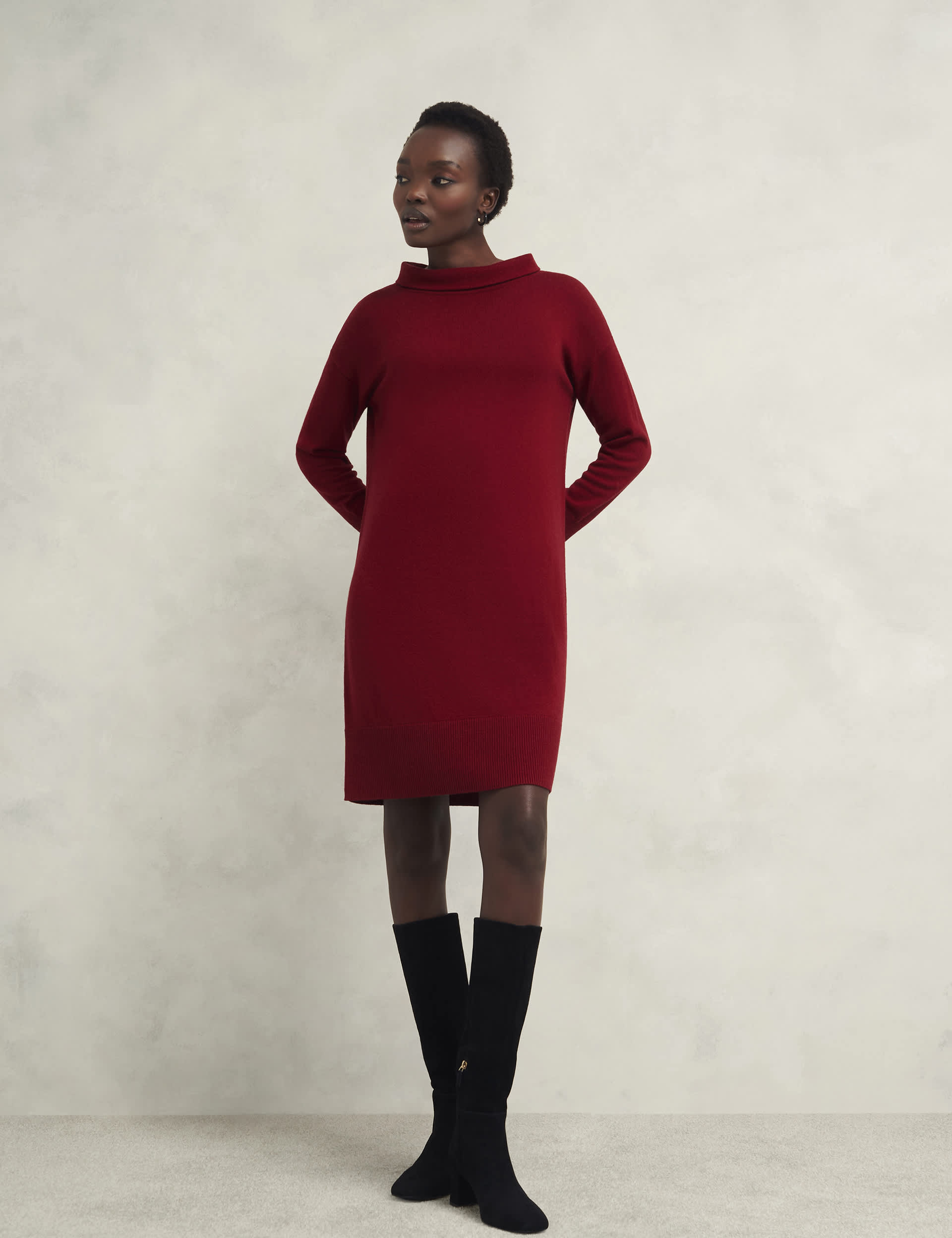 Hobbs Women's Wool Blend Knitted Roll Neck Mini Jumper Dress - Red, Red