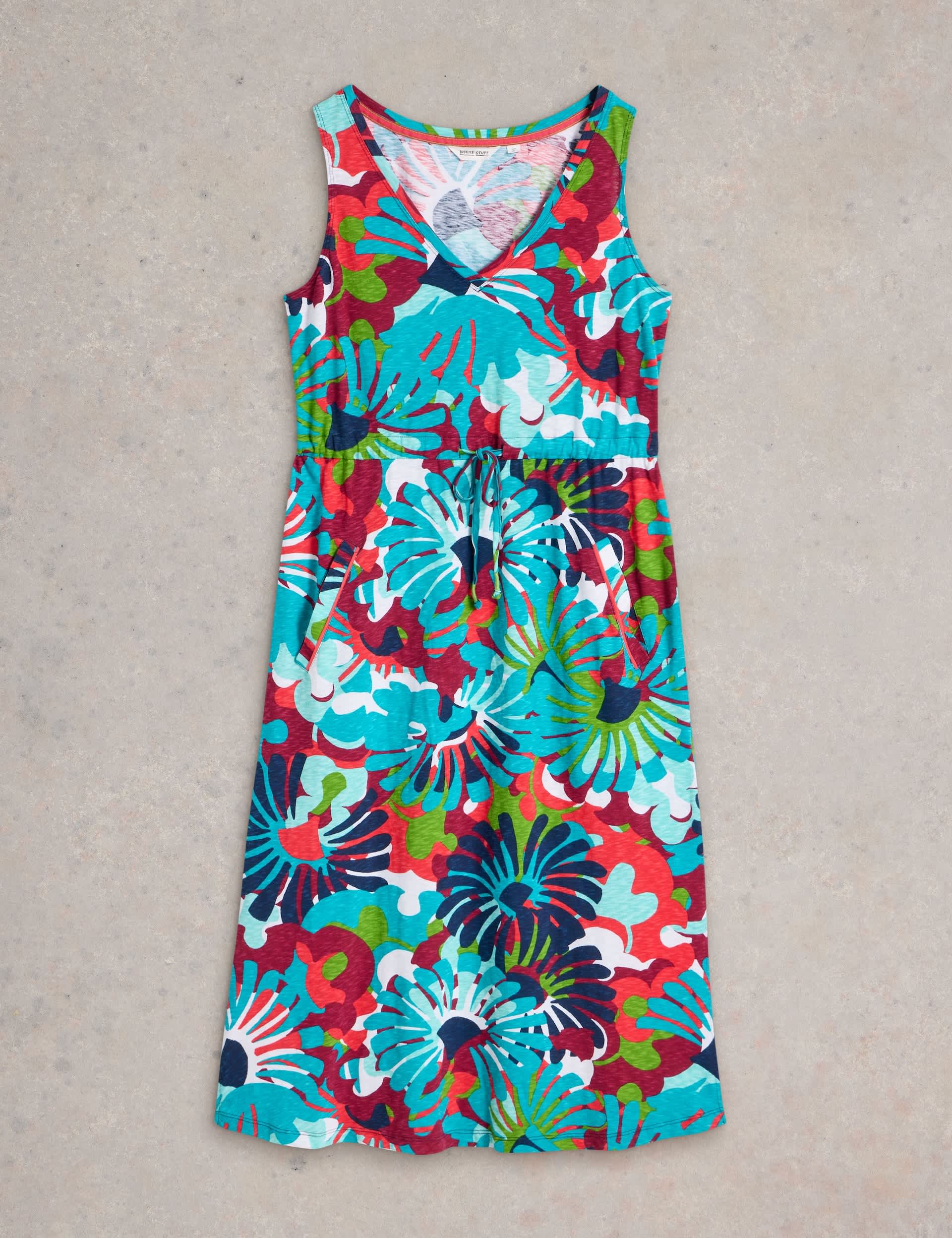 White Stuff Women's Heidi Pure Cotton V-Neck Printed Midi Beach Dress - L - Navy Mix, Navy Mix