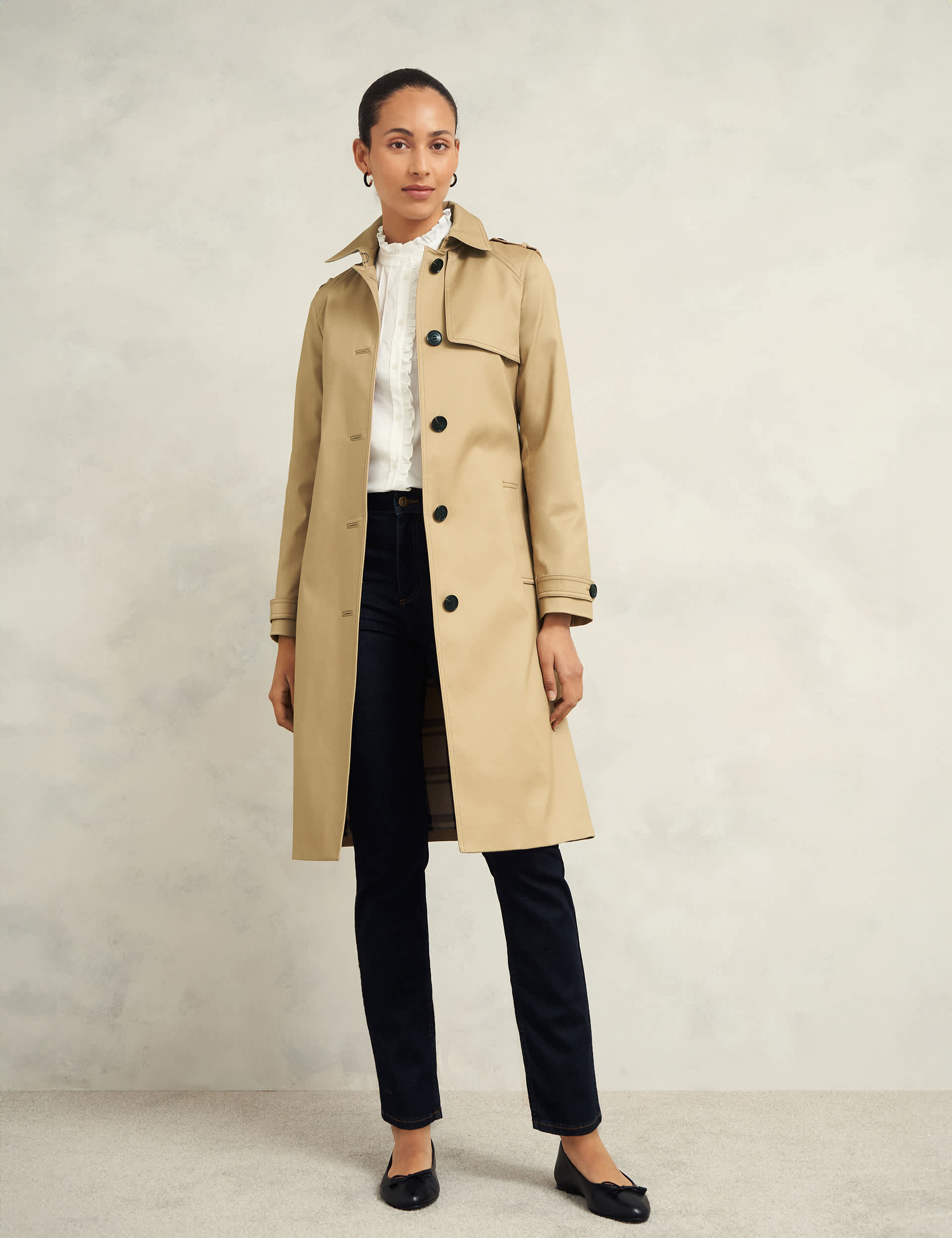 Hobbs Women's Cotton Rich Belted Trench Style Coat - 10PET - Beige, Beige