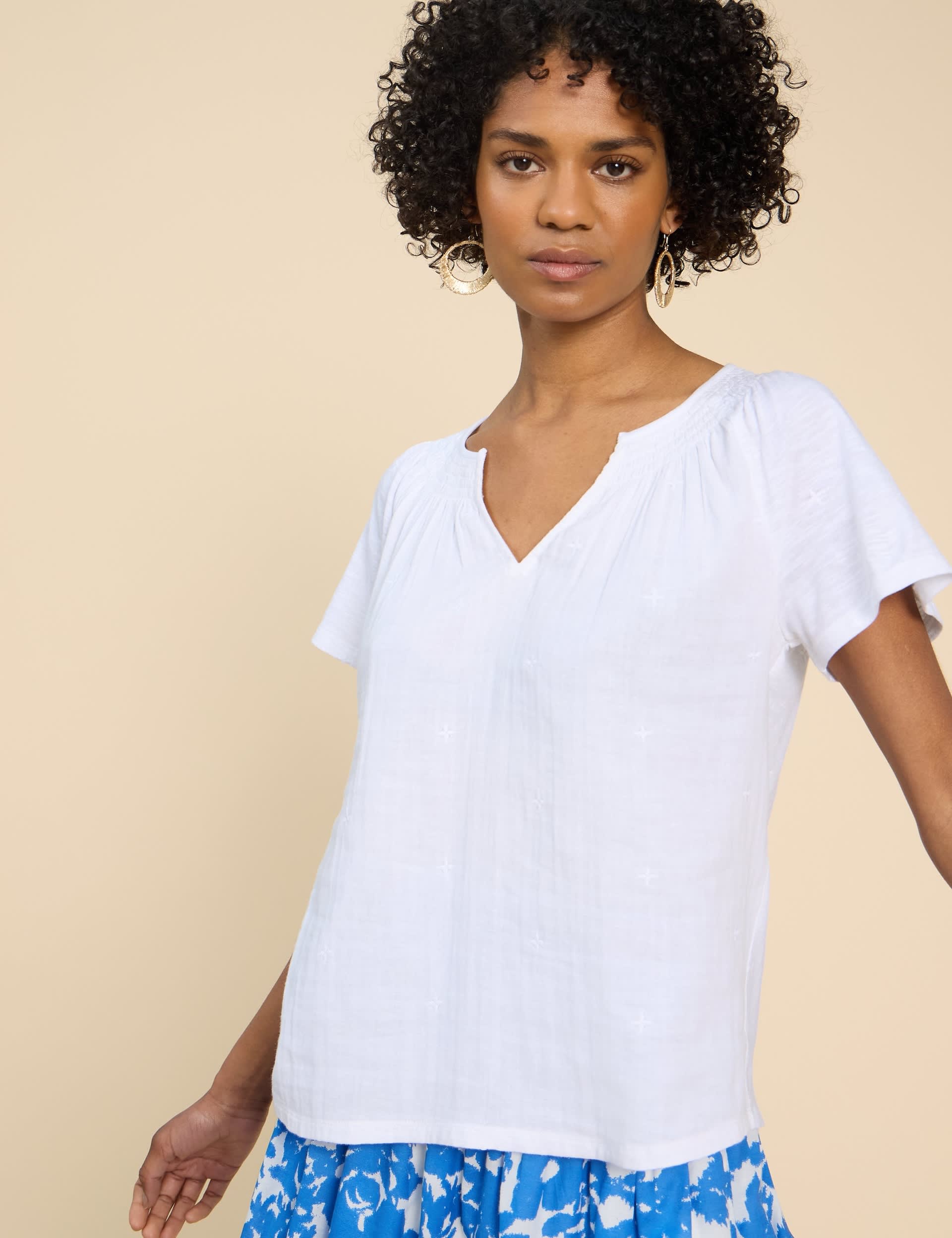 White Stuff Women's Pure Cotton Embroidered Top
