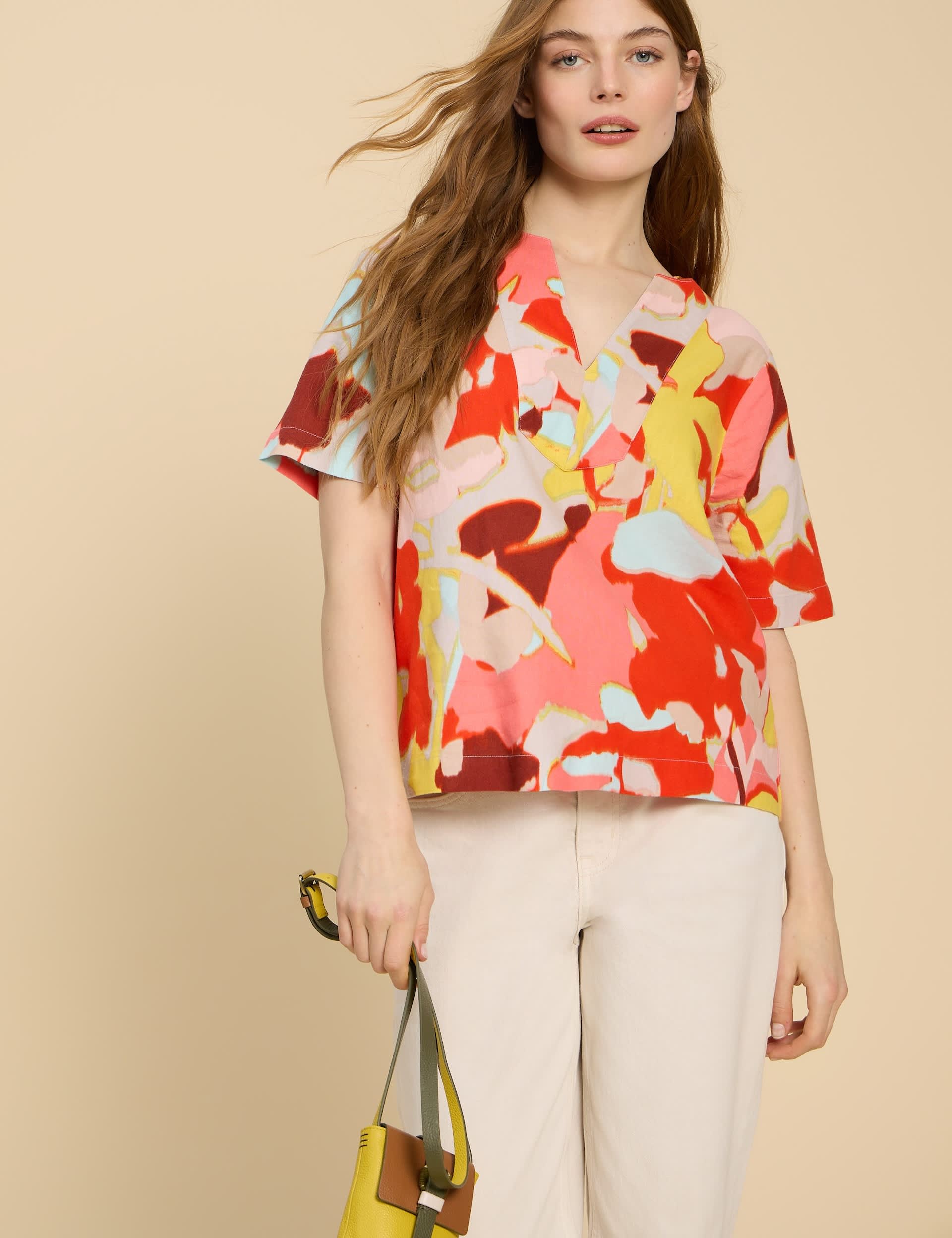 White Stuff Women's Linen Rich Floral V-Neck Blouse