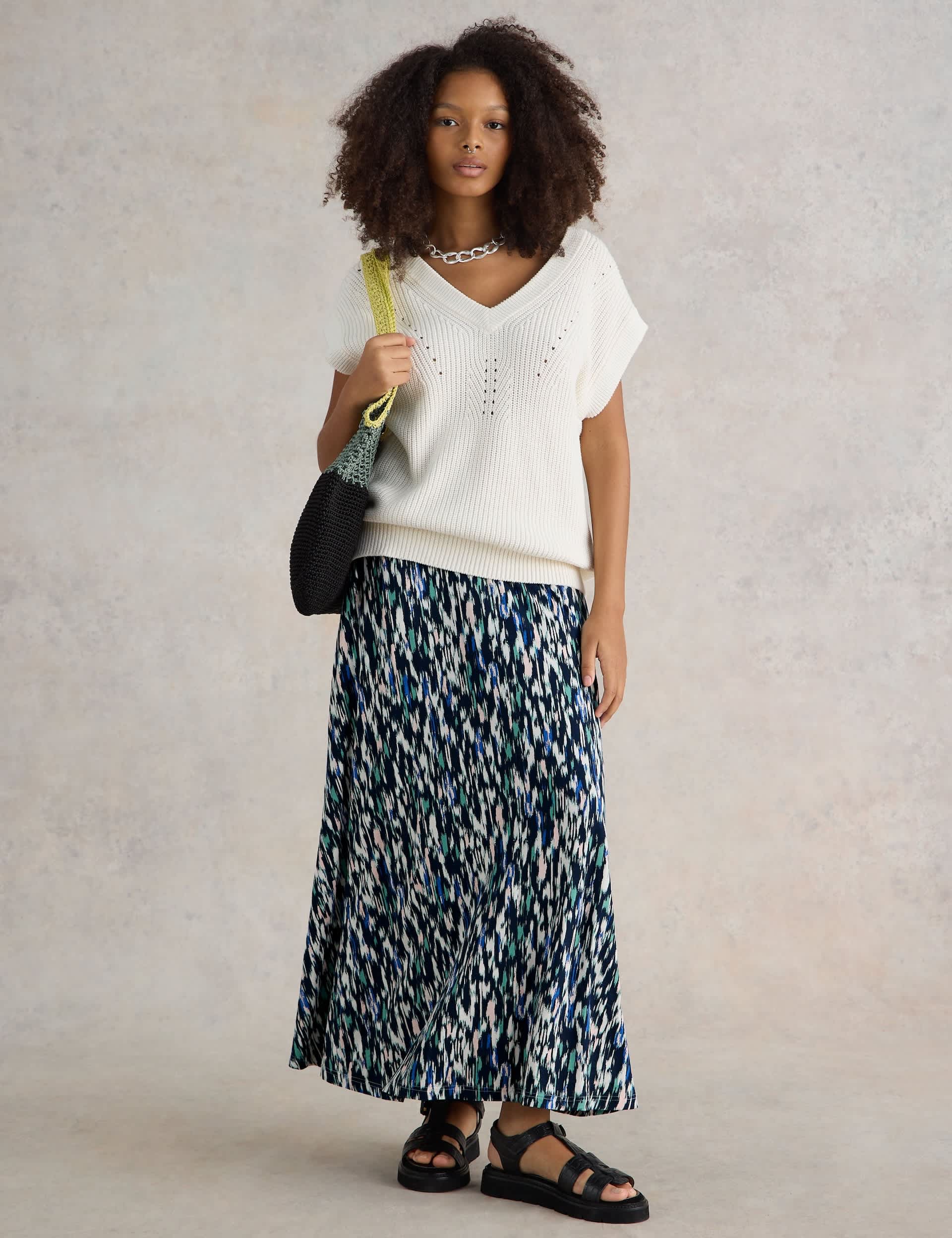 White Stuff Women's Jersey Printed Maxi A-Line Skirt - 10REG - Navy Mix, Navy Mix