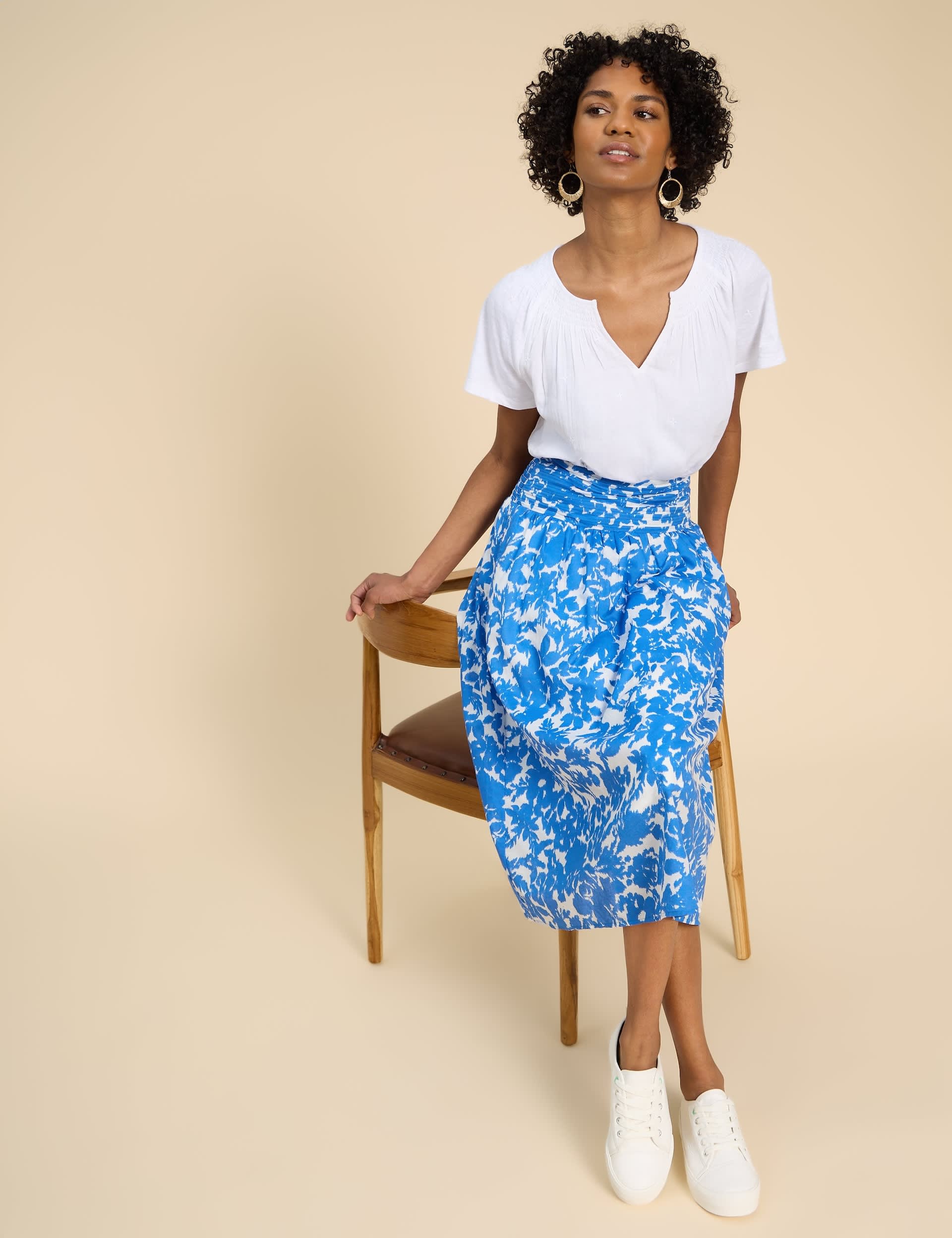 White Stuff Women's Cotton Rich Floral Midi A-Line Skirt - 18REG - White Mix, White Mix