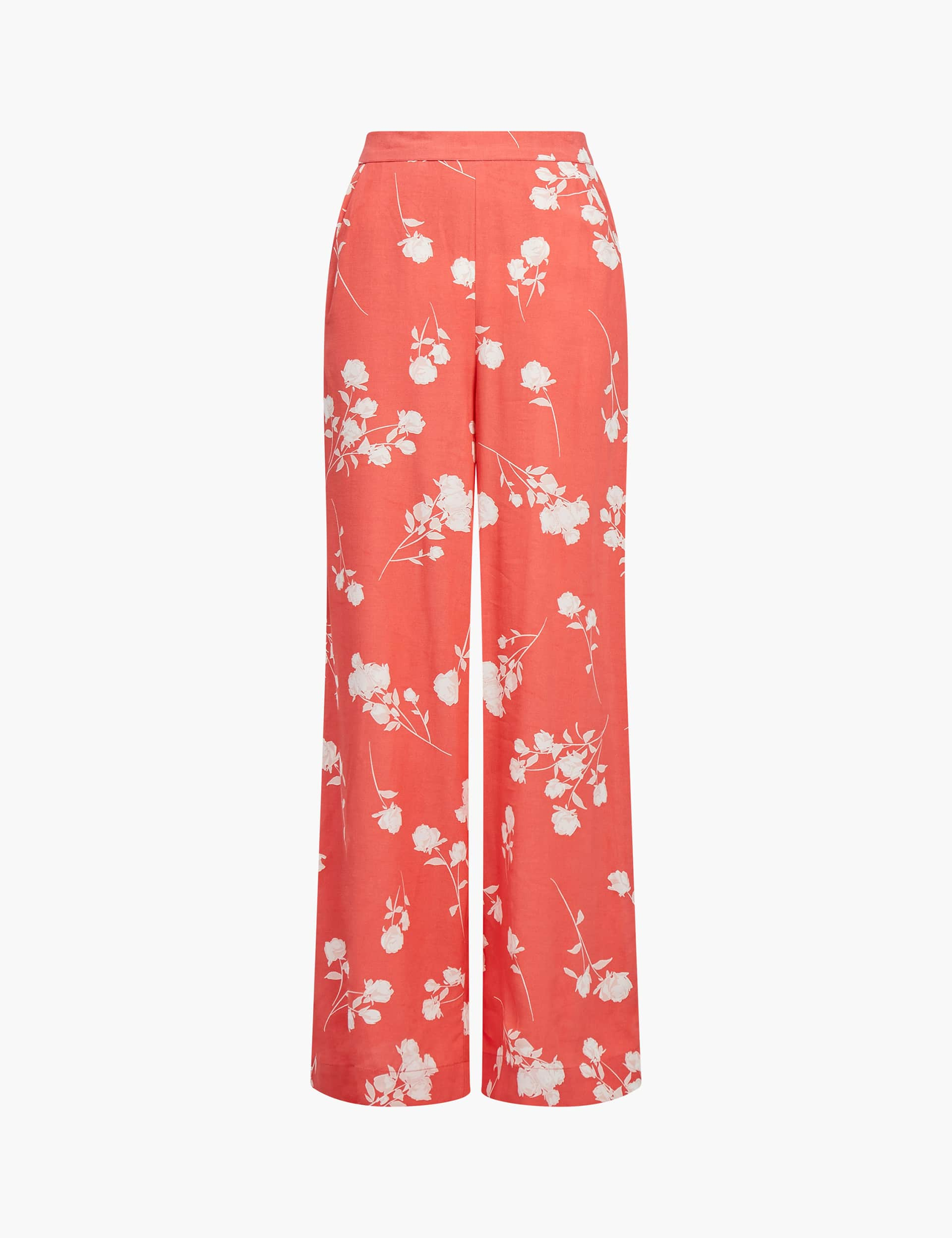 French Connection Women's Floral Elasticated Waist Relaxed Trousers - 10 - Red Mix, Red Mix