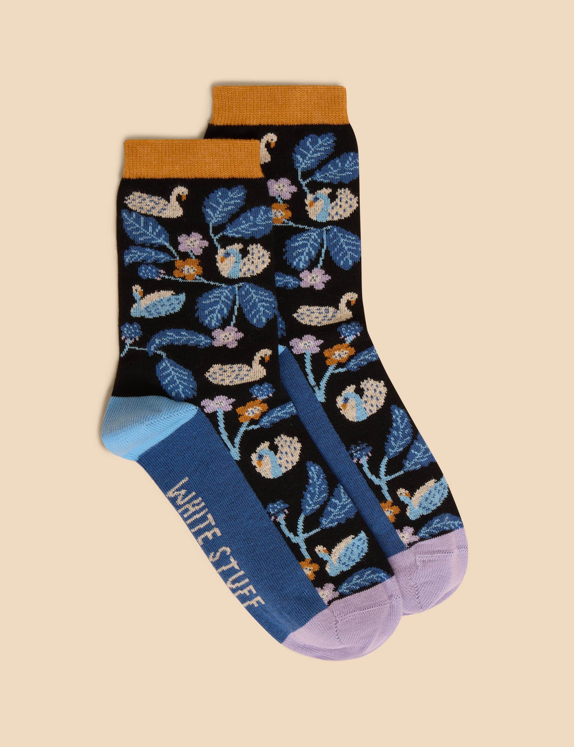 White Stuff Women's Cotton Rich Swan Ankle High Socks