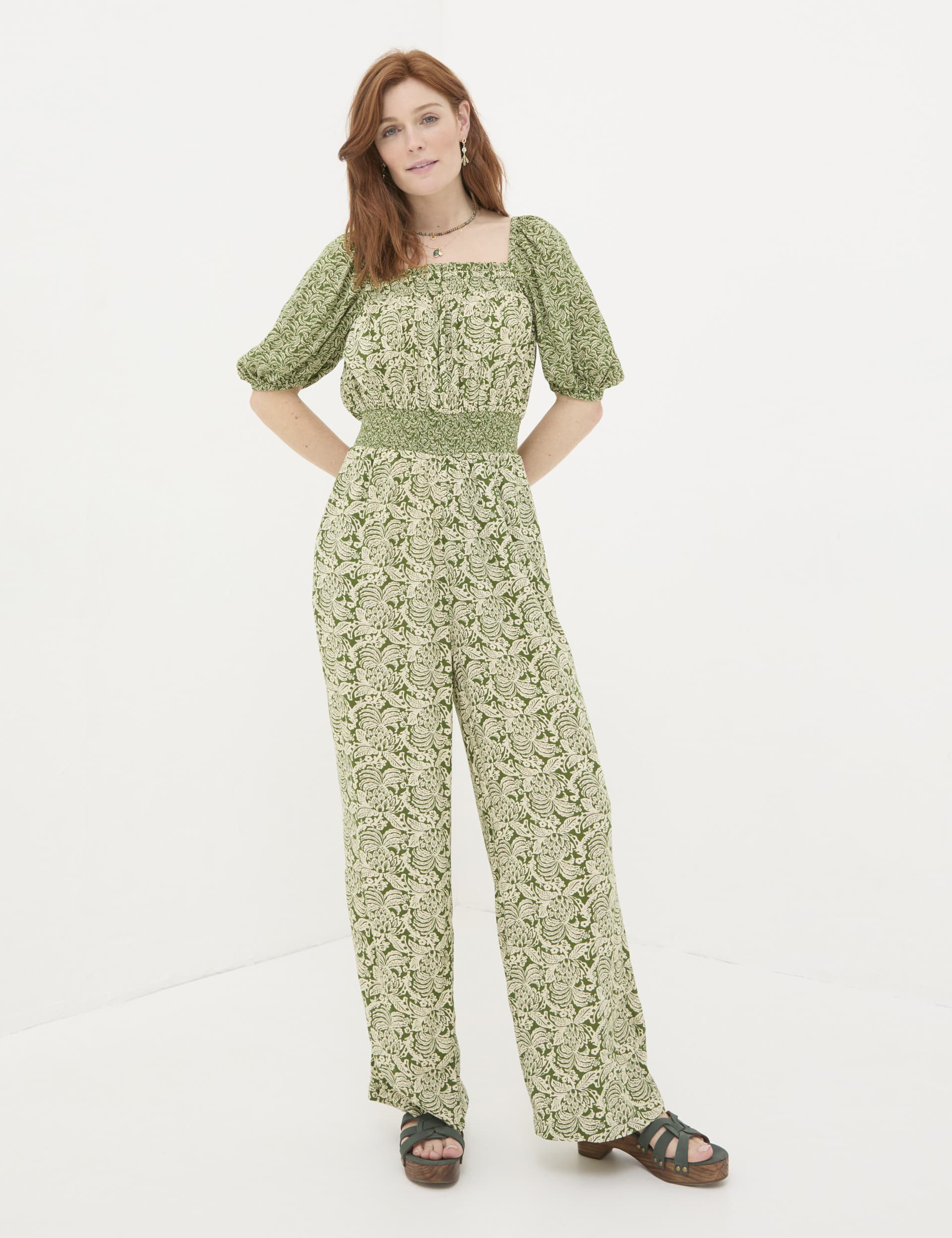 Fatface Women's Floral Short Sleeve Jumpsuit - 10REG - Green Mix, Green Mix