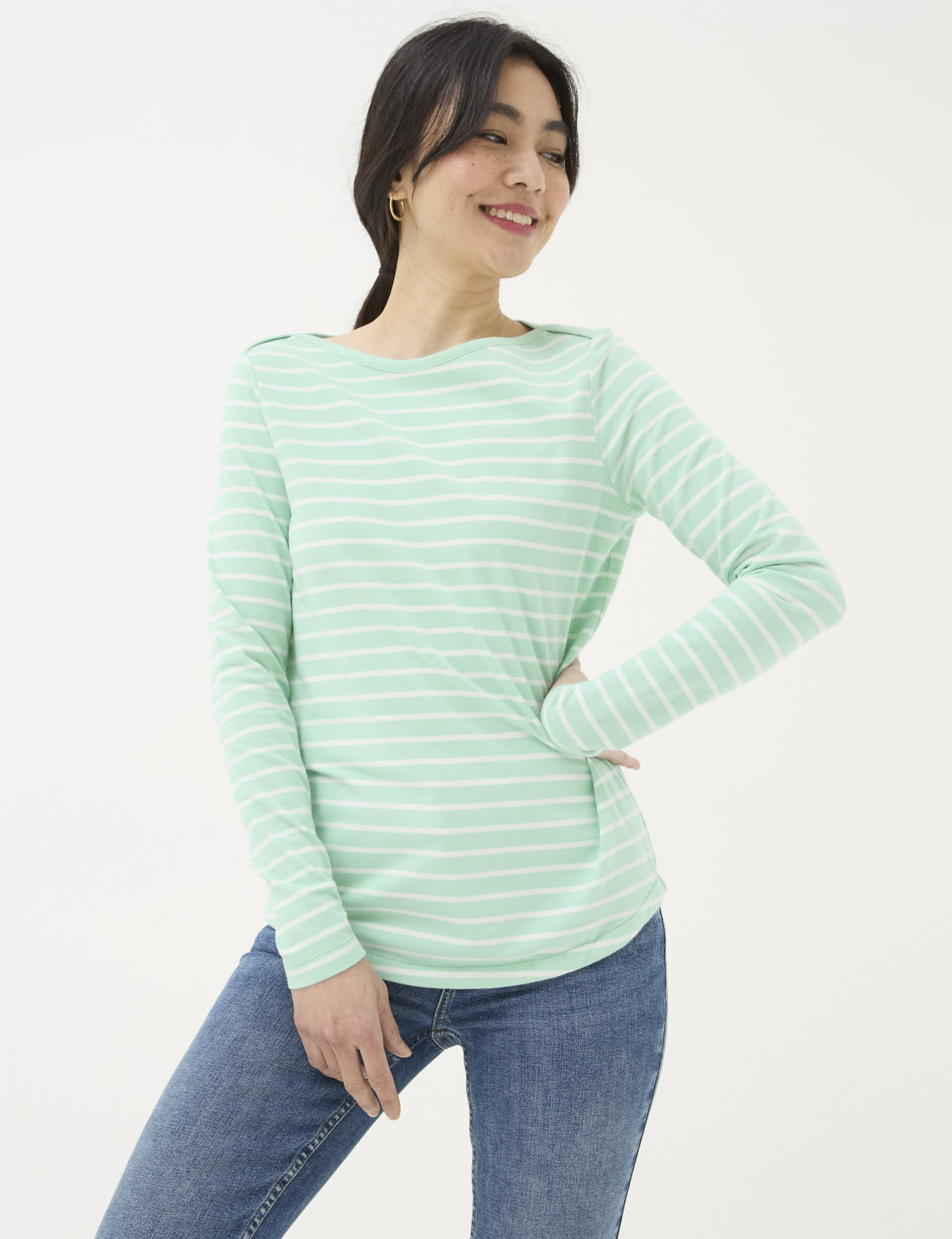 Fatface Women's Cotton Rich Striped Top - 20 - Teal Mix, Teal Mix