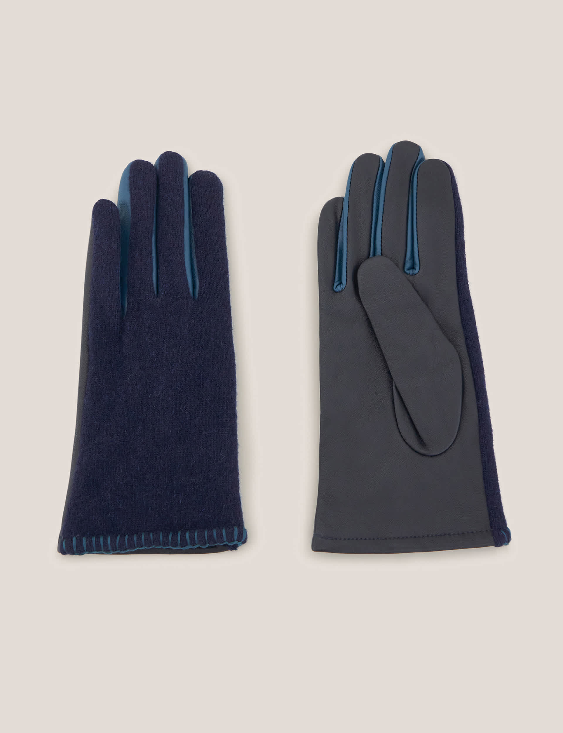 White Stuff Women's Leather Knitted Stitch Detail Gloves - M-L - Navy, Navy