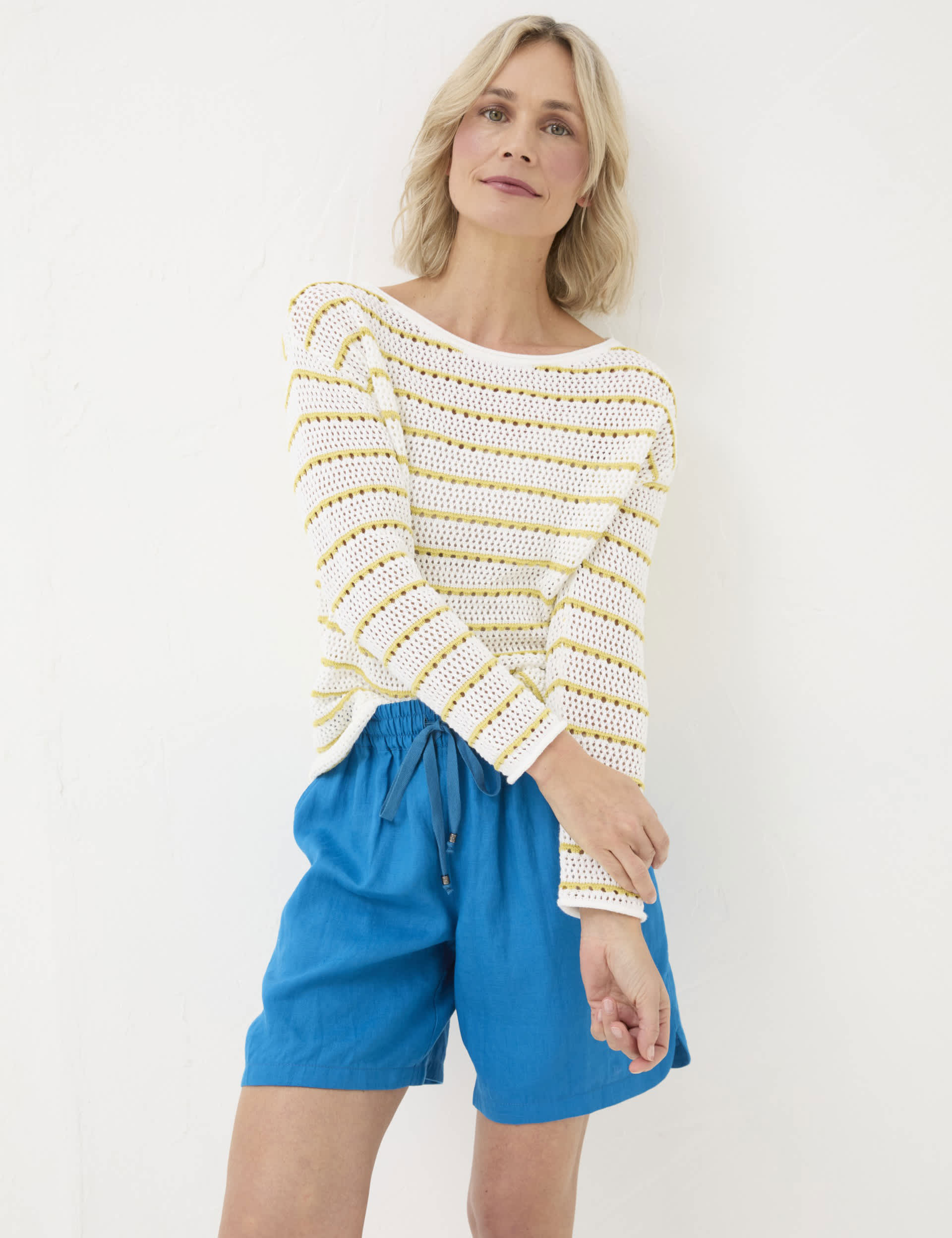 Fatface Women's Pure Cotton Slash Neck Striped Jumper - 20 - Yellow Mix, Yellow Mix