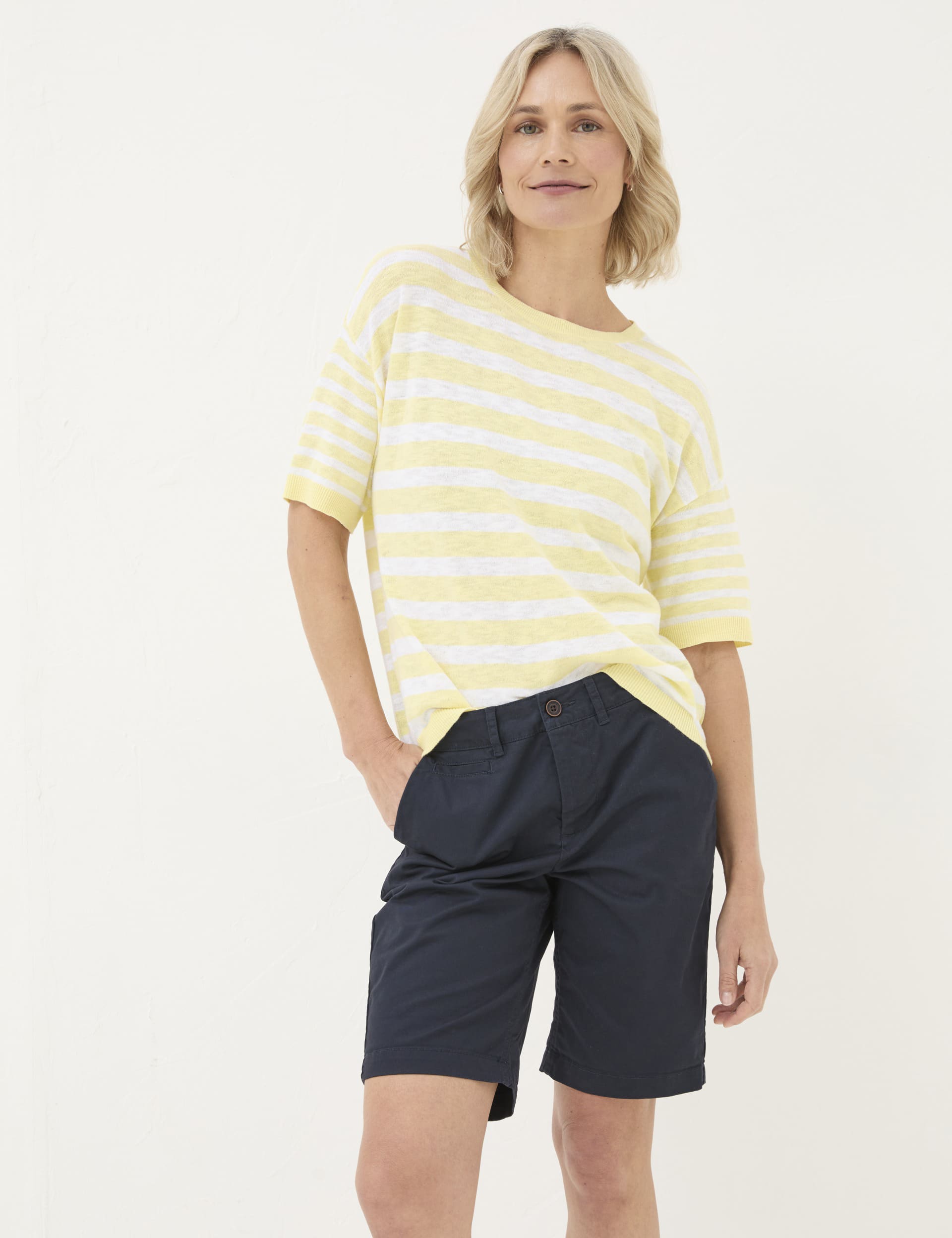 Fatface Women's Cotton-Rich Striped Knitted Top with Linen - 14 - Yellow Mix, Yellow Mix