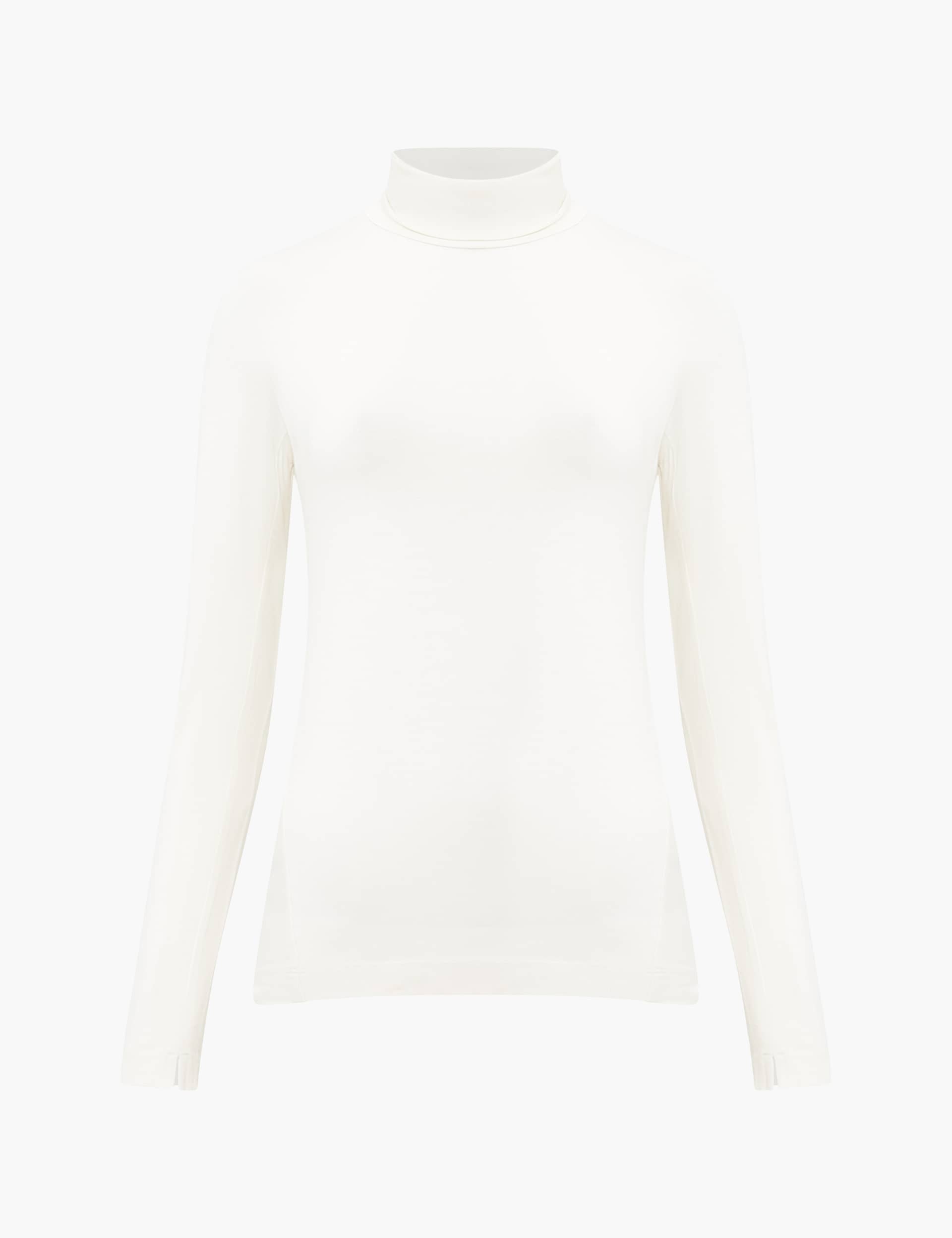 French Connection Women's Jersey Roll Neck Fitted Long Sleeve Top - M - Cream, Cream