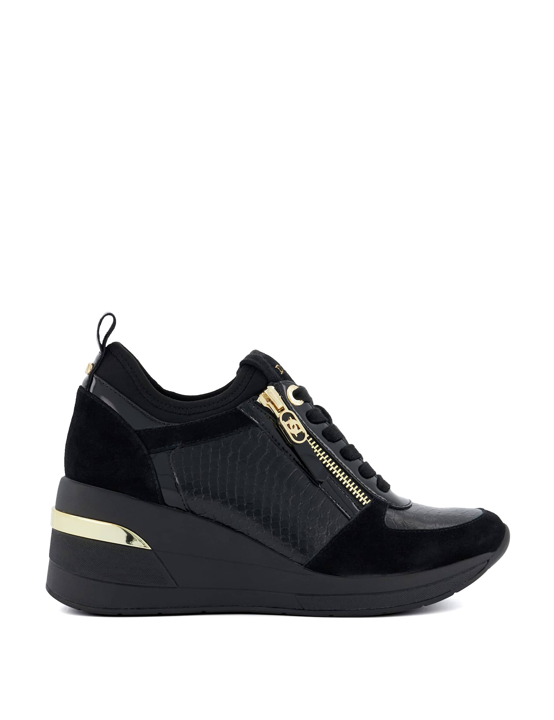 Dune London Women's Leather Lace Up Side Detail Wedge Trainers - 5 - Black, Black