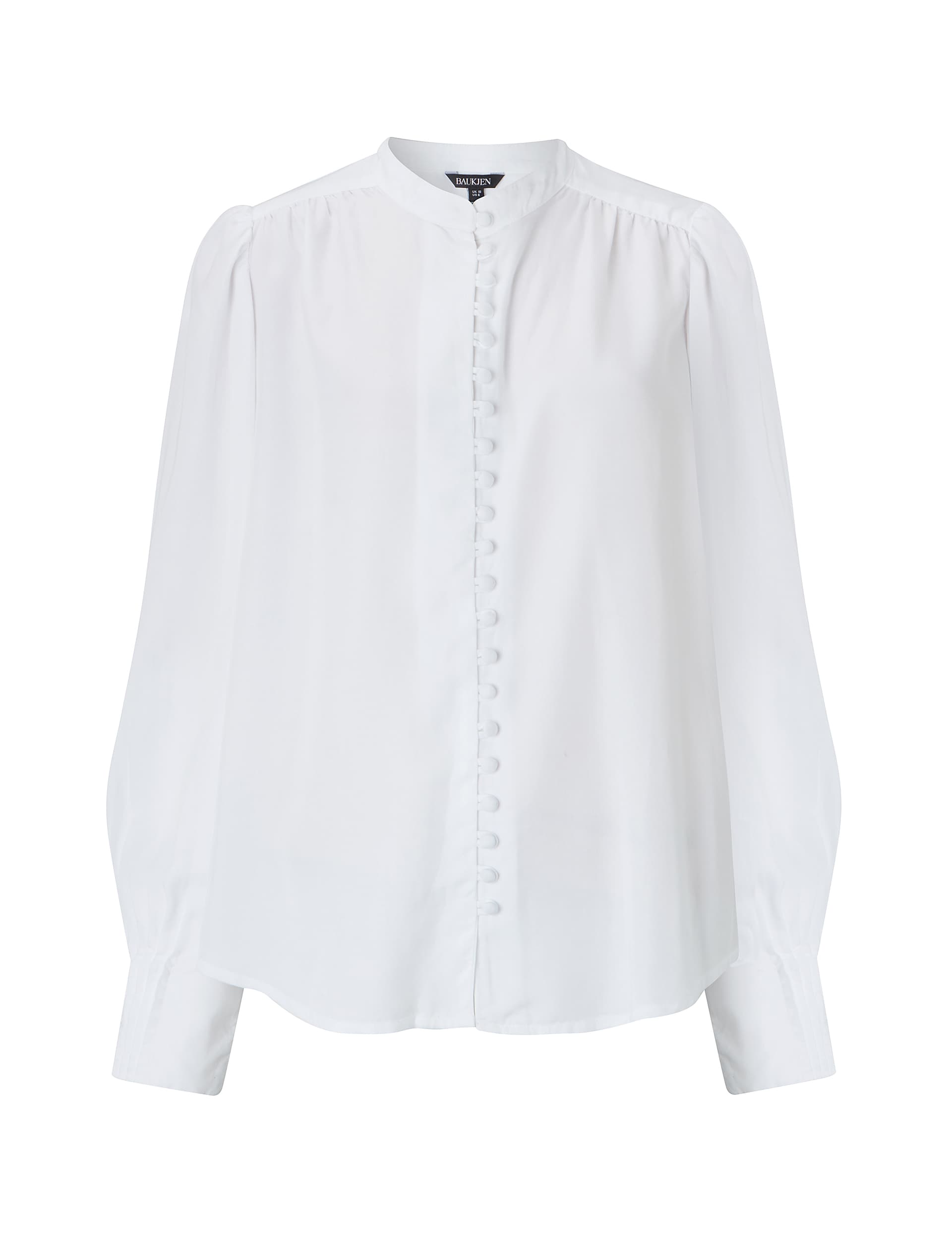 Baukjen Women's Crew Neck Button Through Puff Sleeve Blouse - 18 - White, White