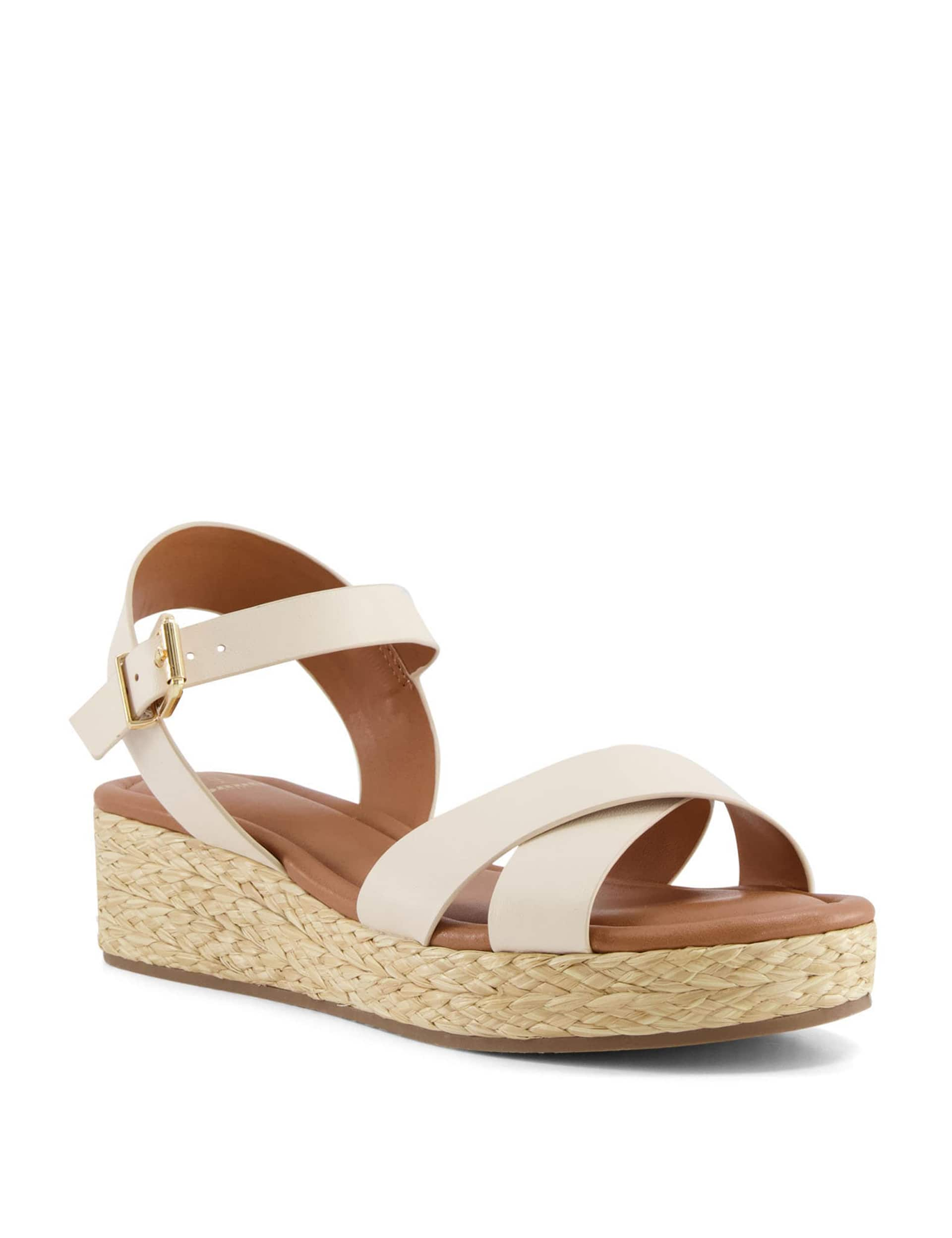 Dune London Women's Leather Ankle Strap Wedge Sandals - 8 - Ecru, Ecru,Gold