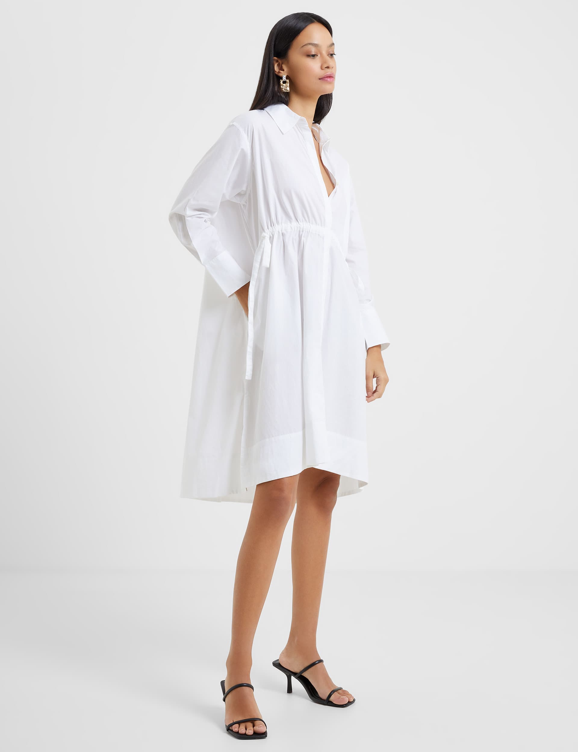 French Connection Women's Pure Cotton Knee Length Shirt Dress - XS - White, White,Blue