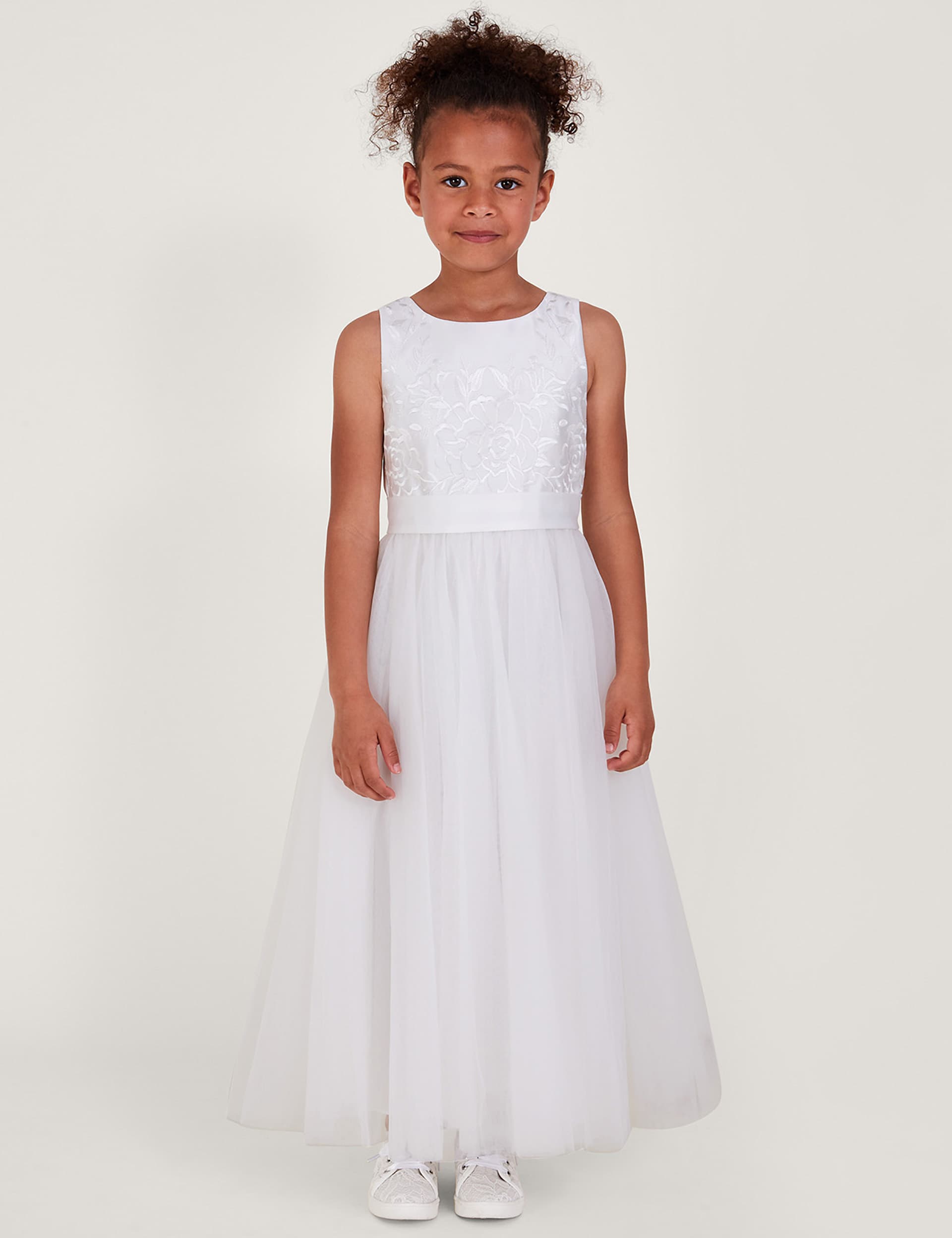 Monsoon Girls Embroidered Tulle Occasion Dress (3-13 Yrs) - 12-13 - Natural, Natural