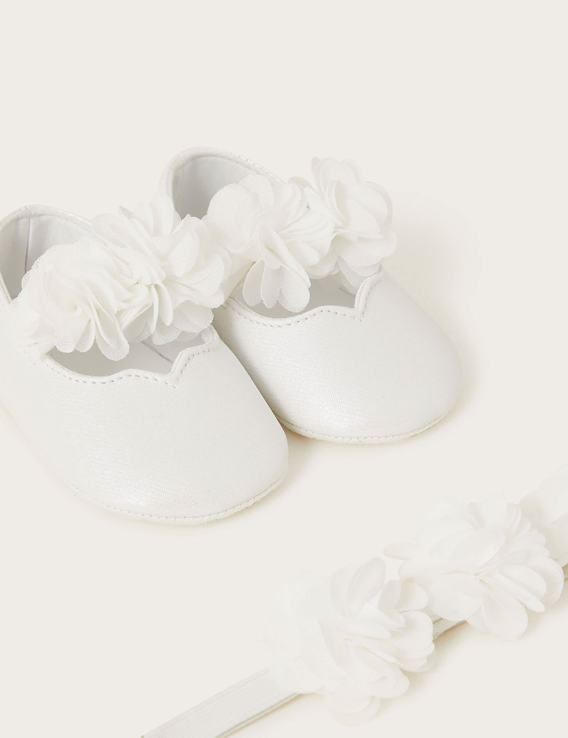 Monsoon Girls Booties and Headband Corsage Set (0-18 Mths) - 12-18 - Ivory, Ivory