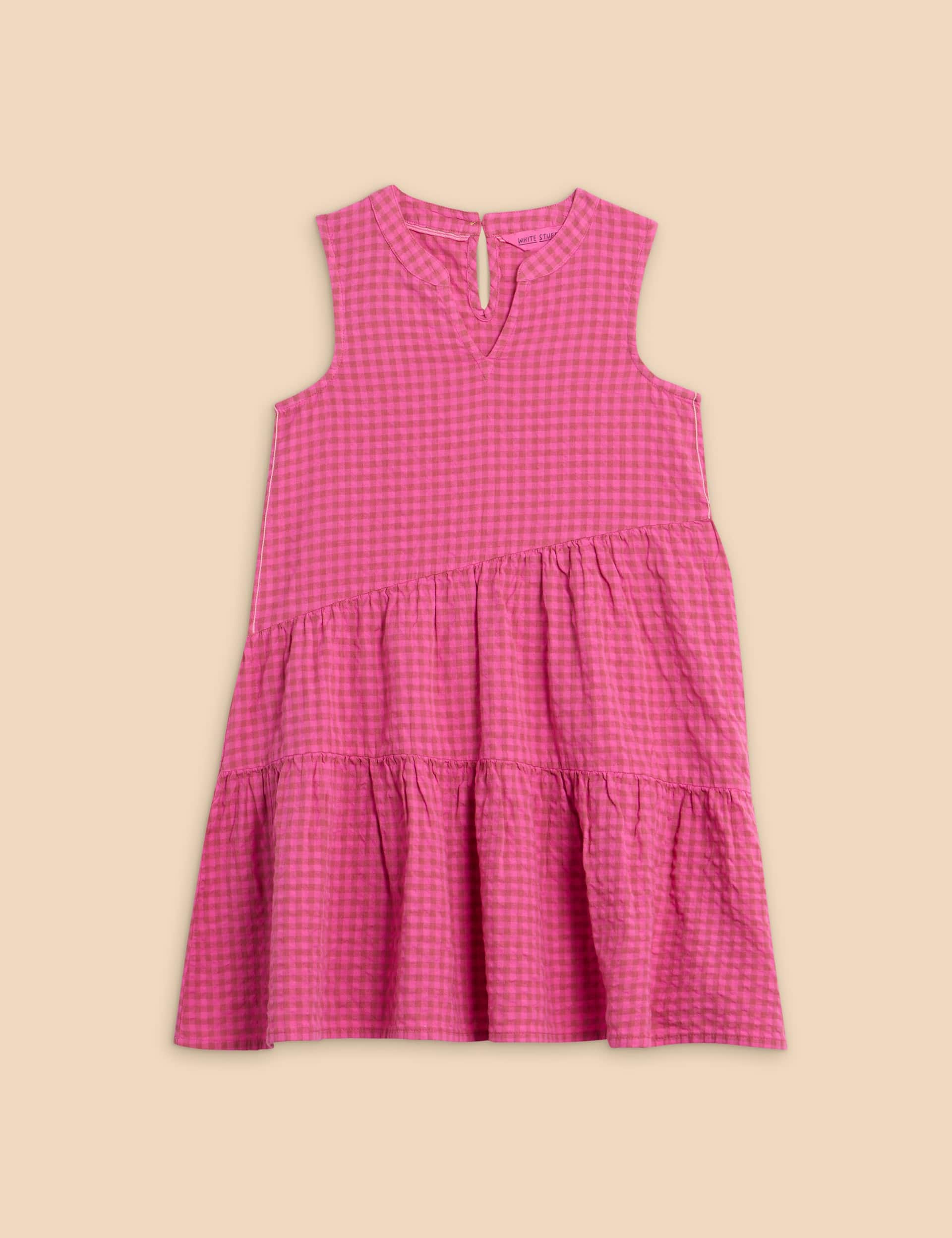 White Stuff Girls Cotton Rich Gingham Dress (3-10 Yrs) - 9-10Y - Pink, Pink