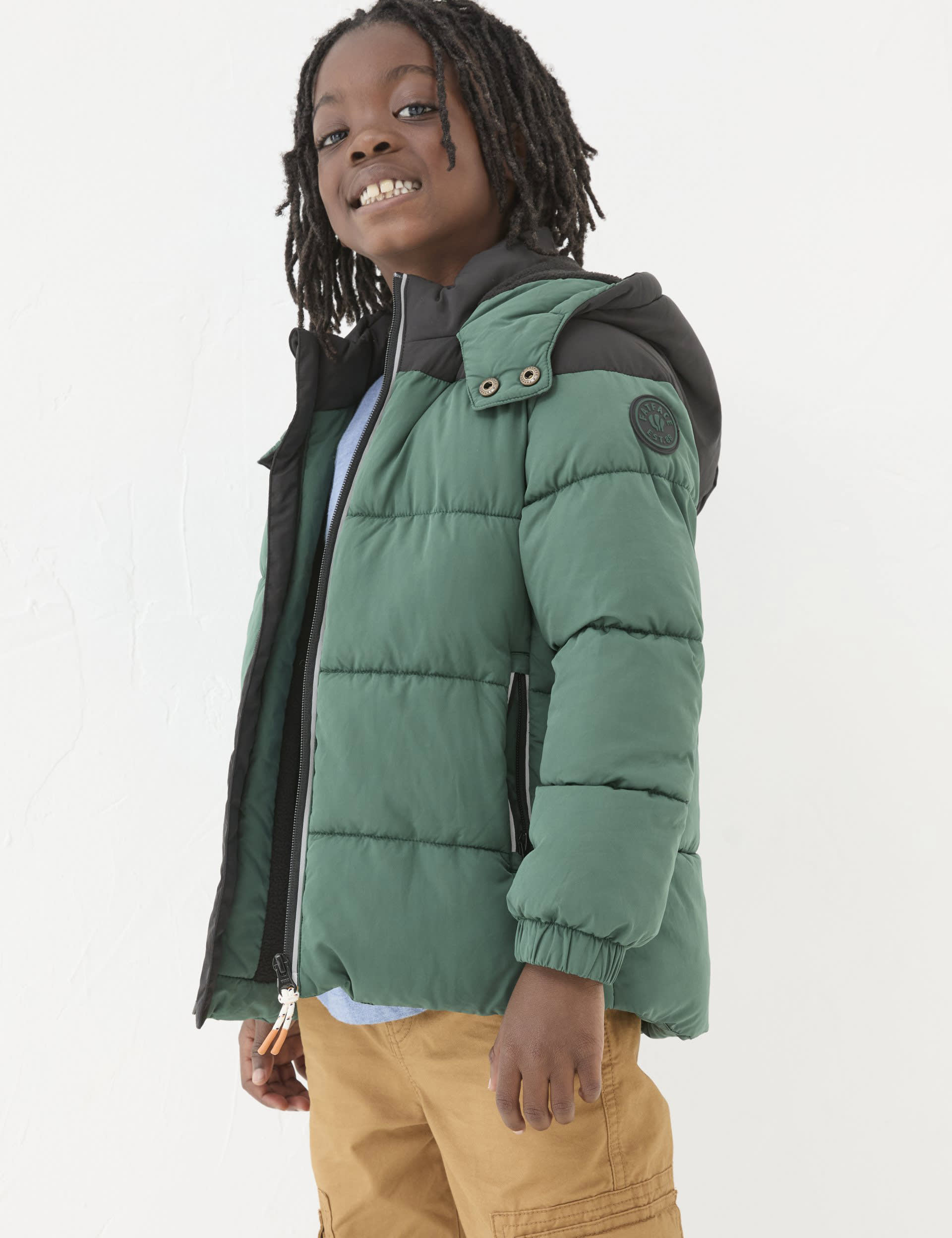 Fatface Boys Hooded Padded Jacket (3-13 Yrs) - 7-8 Y - Green, Green