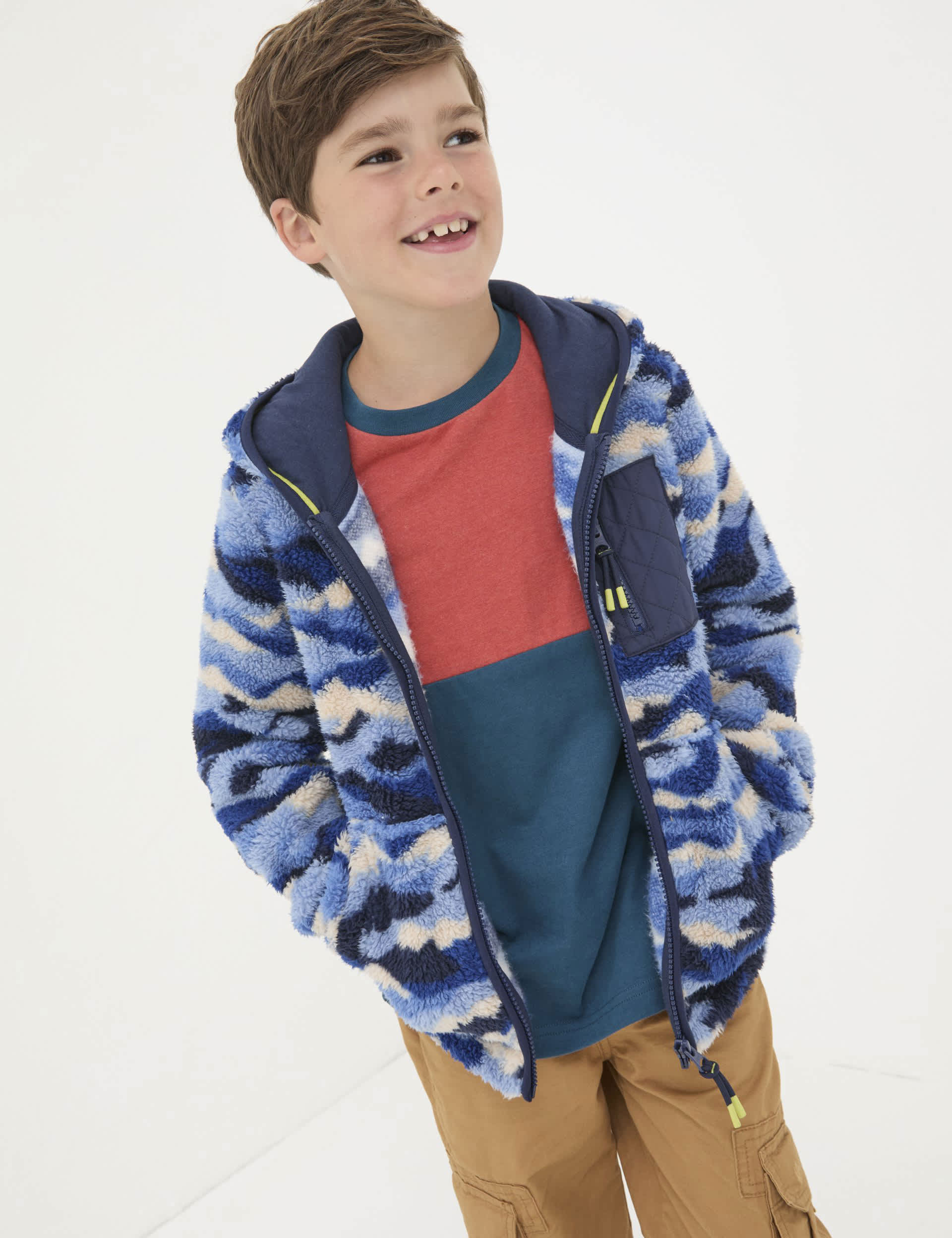 Fatface Boys Fleece Camouflage Hooded Jacket (3-13 Yrs) - 9-10Y - Navy Mix, Navy Mix