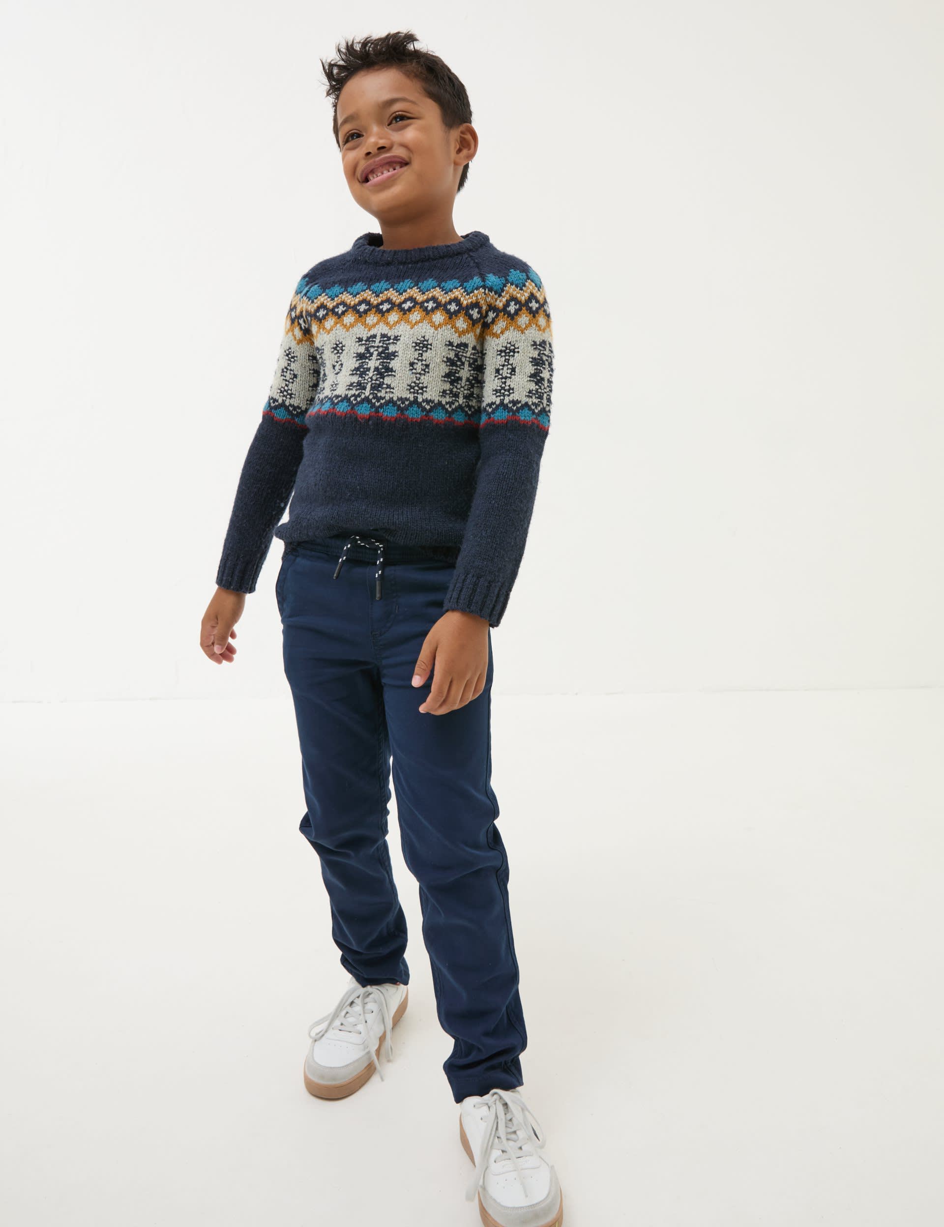 Fatface Boys Cotton Rich Elasticated Waist Trousers - 8y - Navy, Navy