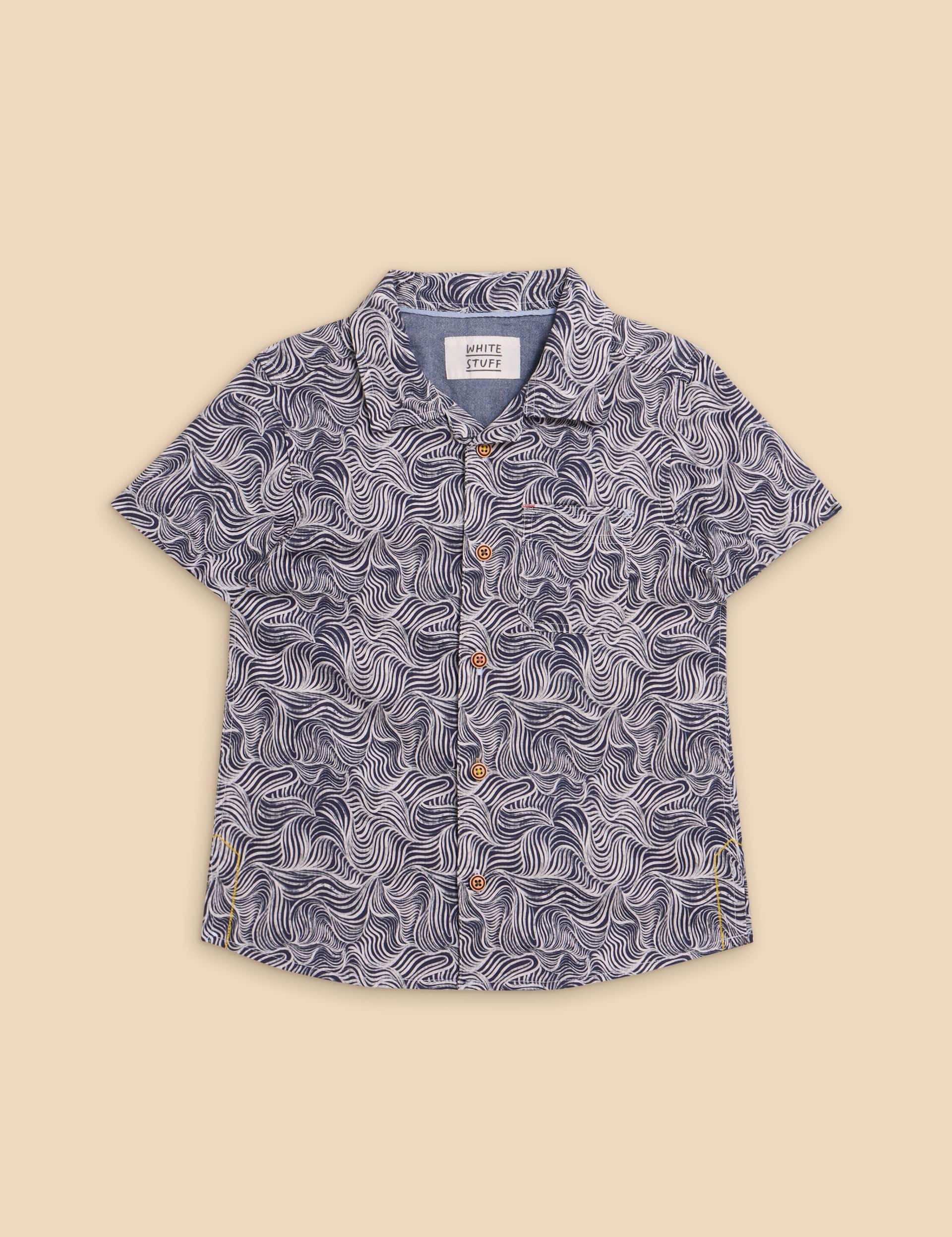 White Stuff Boys Organic Cotton Rich Print Shirt (3-10 Yrs) - 3-4 Y - Navy Mix, Navy Mix