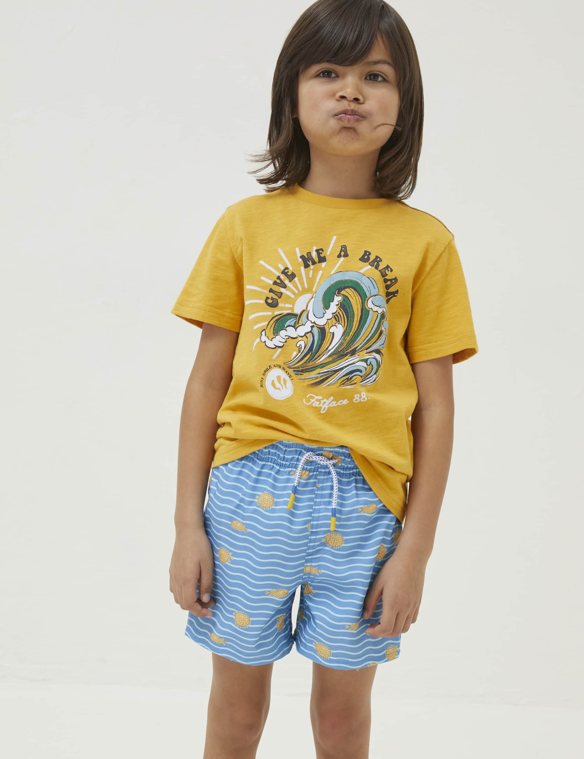 Fatface Boys Pufferfish Stripe Swim Shorts (3-13 Yrs) - 5-6 Y - Blue Mix, Blue Mix