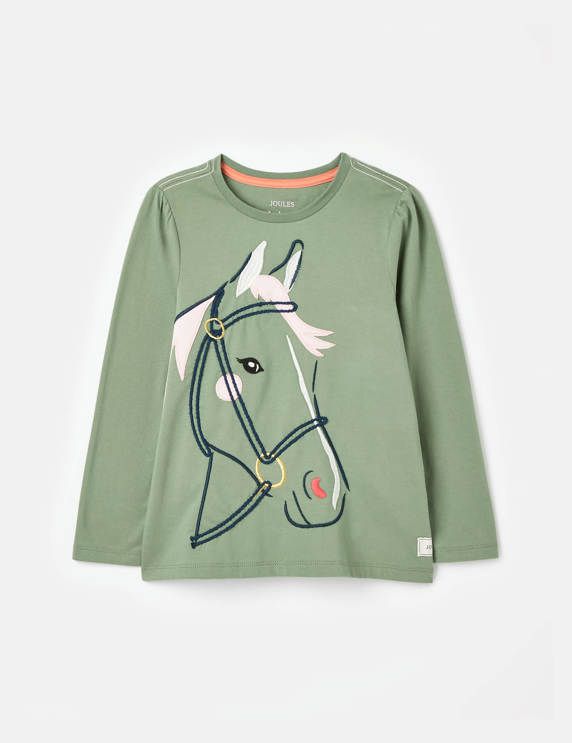 Joules Girls Cotton Rich Horse Top (2-8 Yrs) - 5y - Green Mix, Green Mix