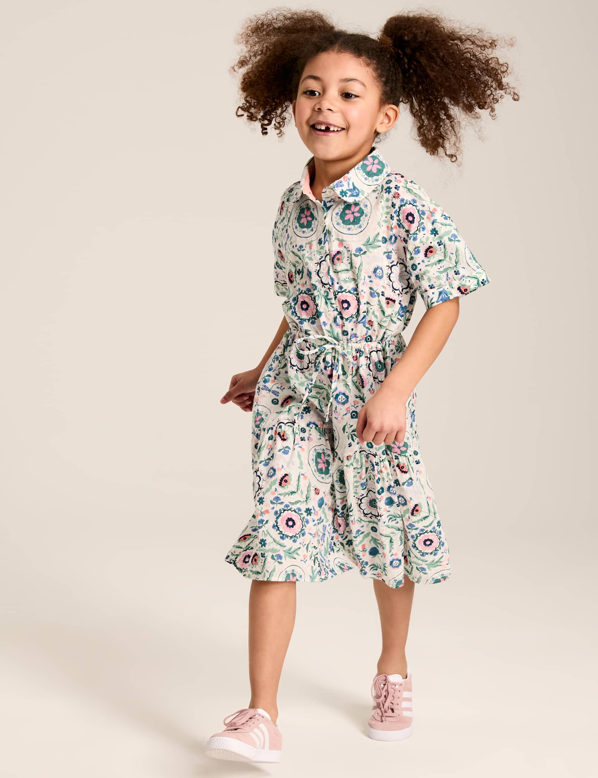 Joules Girls Pure Cotton Floral Shirt Dress (4-12 Yrs) - 5y - Blue Mix, Blue Mix