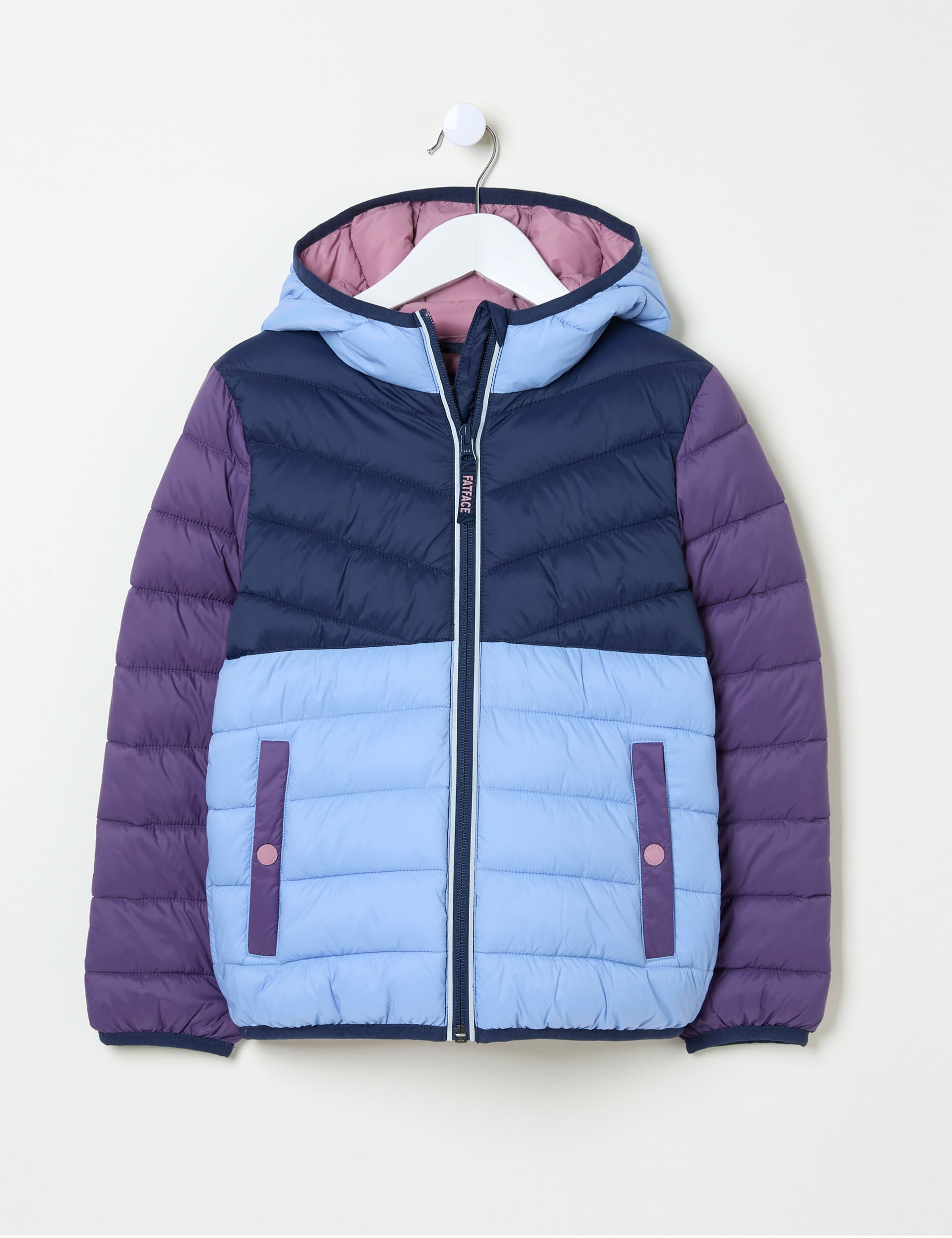 Fatface Girls Colour-Block Hooded Padded Jacket (3-13 Yrs) - 5-6 Y - Purple Mix, Purple Mix