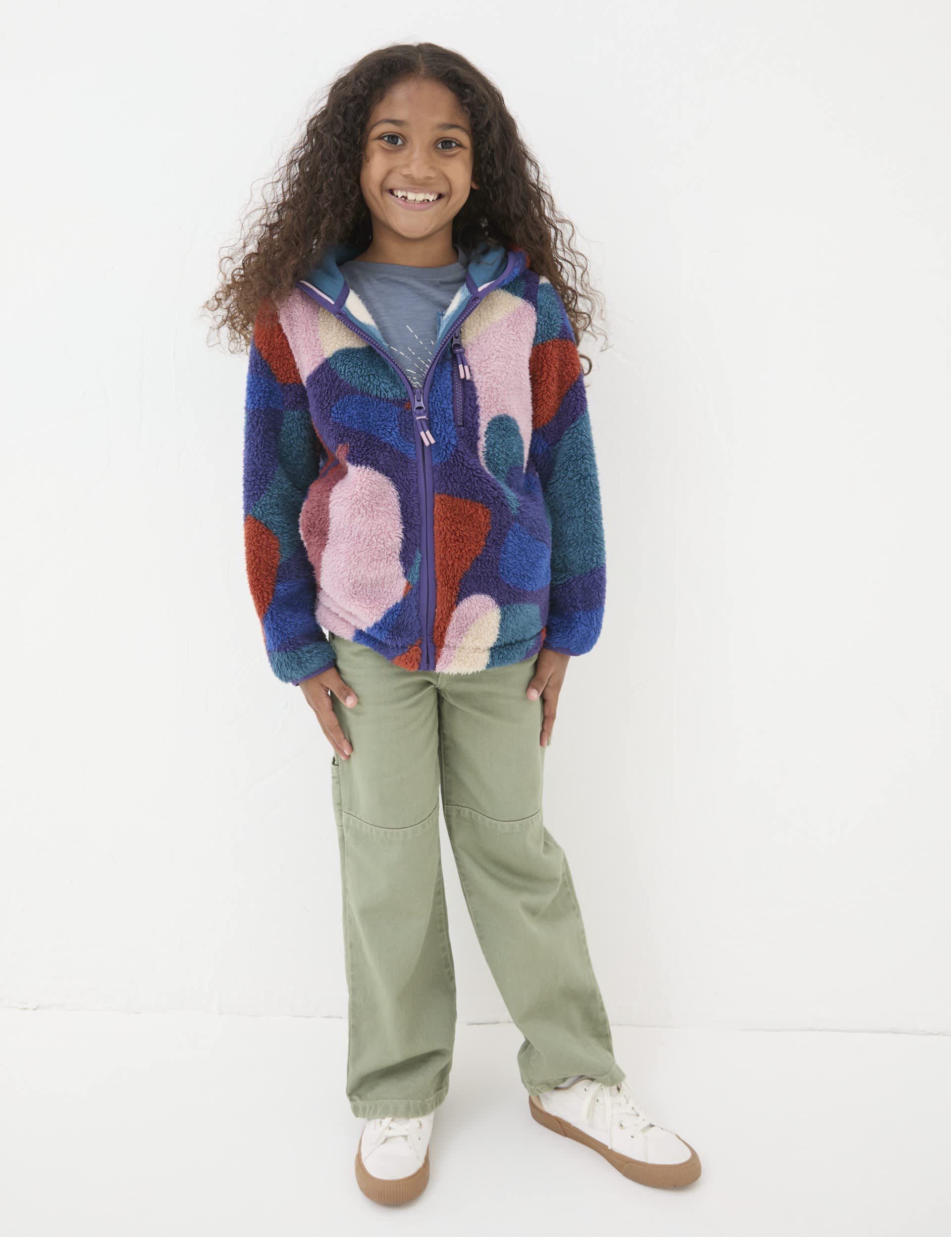 Fatface Girls Abstract Print Fleece Hoodie (3-13 Yrs) - 7-8 Y - Purple Mix, Purple Mix