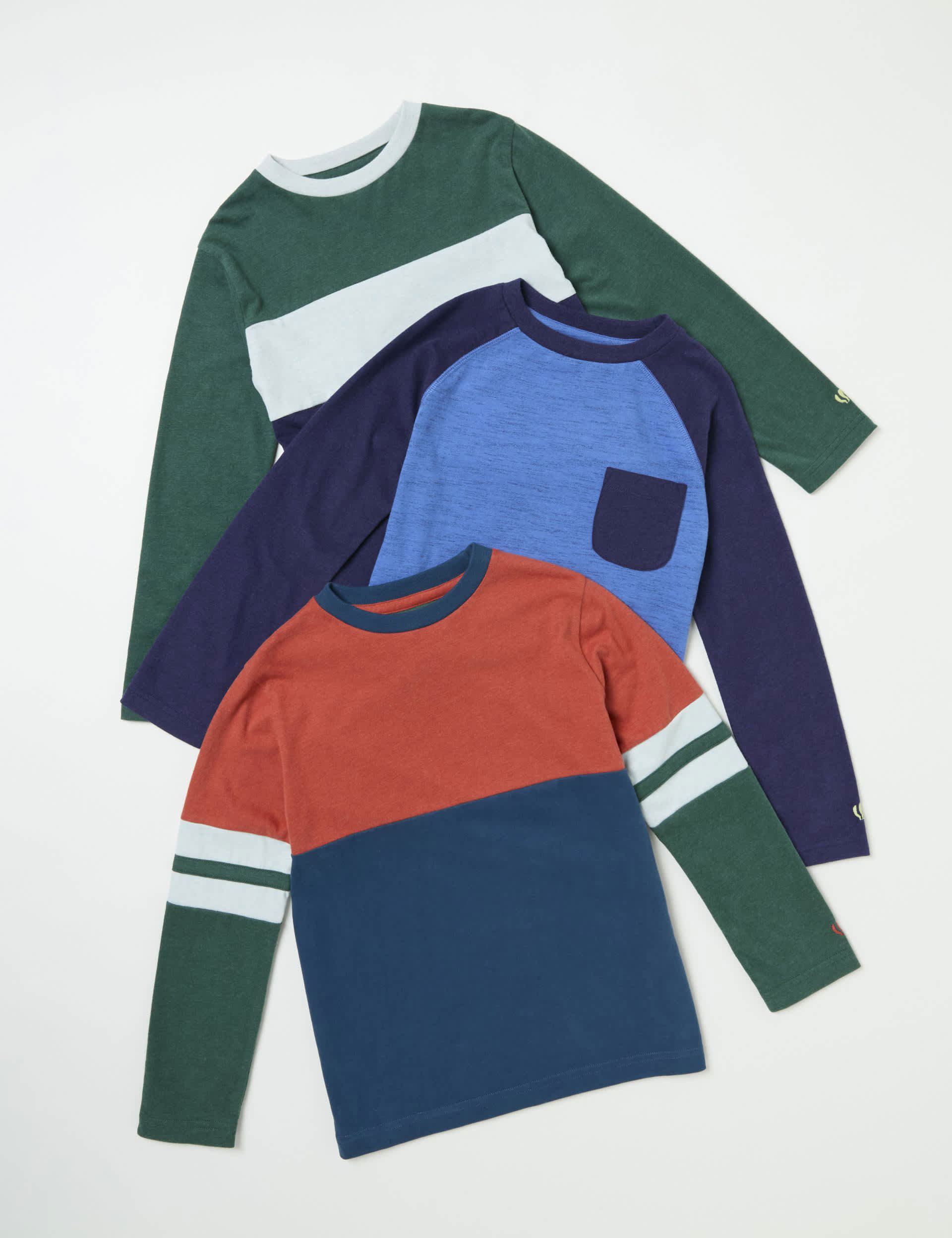 Fatface Boys 3pk Pure Cotton Colour Block Tops (3-13 Yrs) - 9-10Y - Navy Mix, Navy Mix