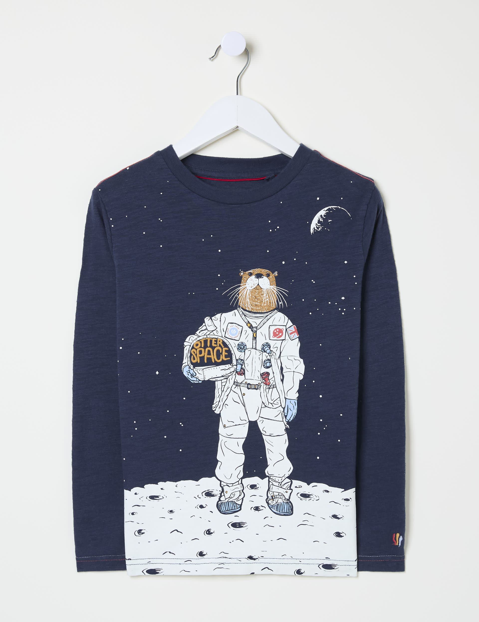 Fatface Boys Pure Cotton Space Otter Top (3-13 Yrs) - 11-12 - Navy Mix, Navy Mix