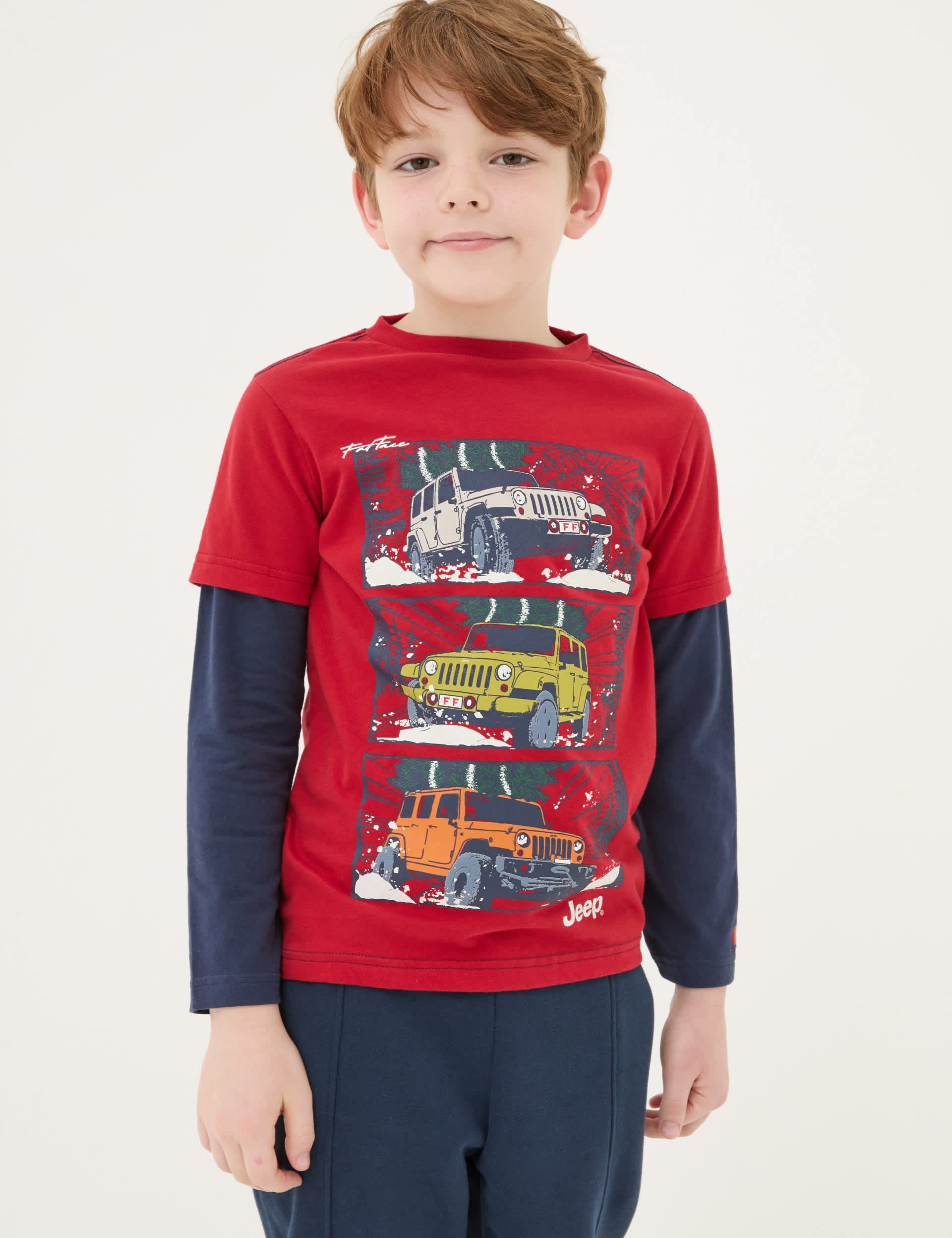 Fatface Boys Pure Cotton Off-Road Vehicle T-Shirt (3-13 Yrs) - 9-10Y - Red Mix, Red Mix