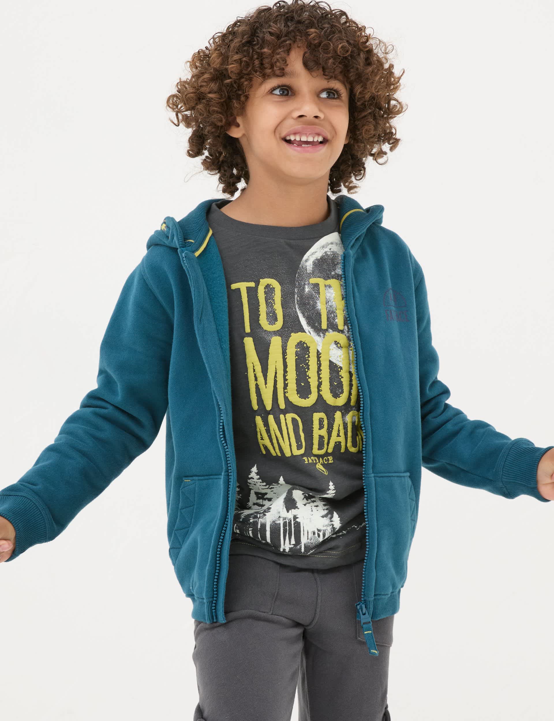 Fatface Boys Animal Facts Zip Hoodie (3-13 Yrs) - 9-10Y - Teal Mix, Teal Mix