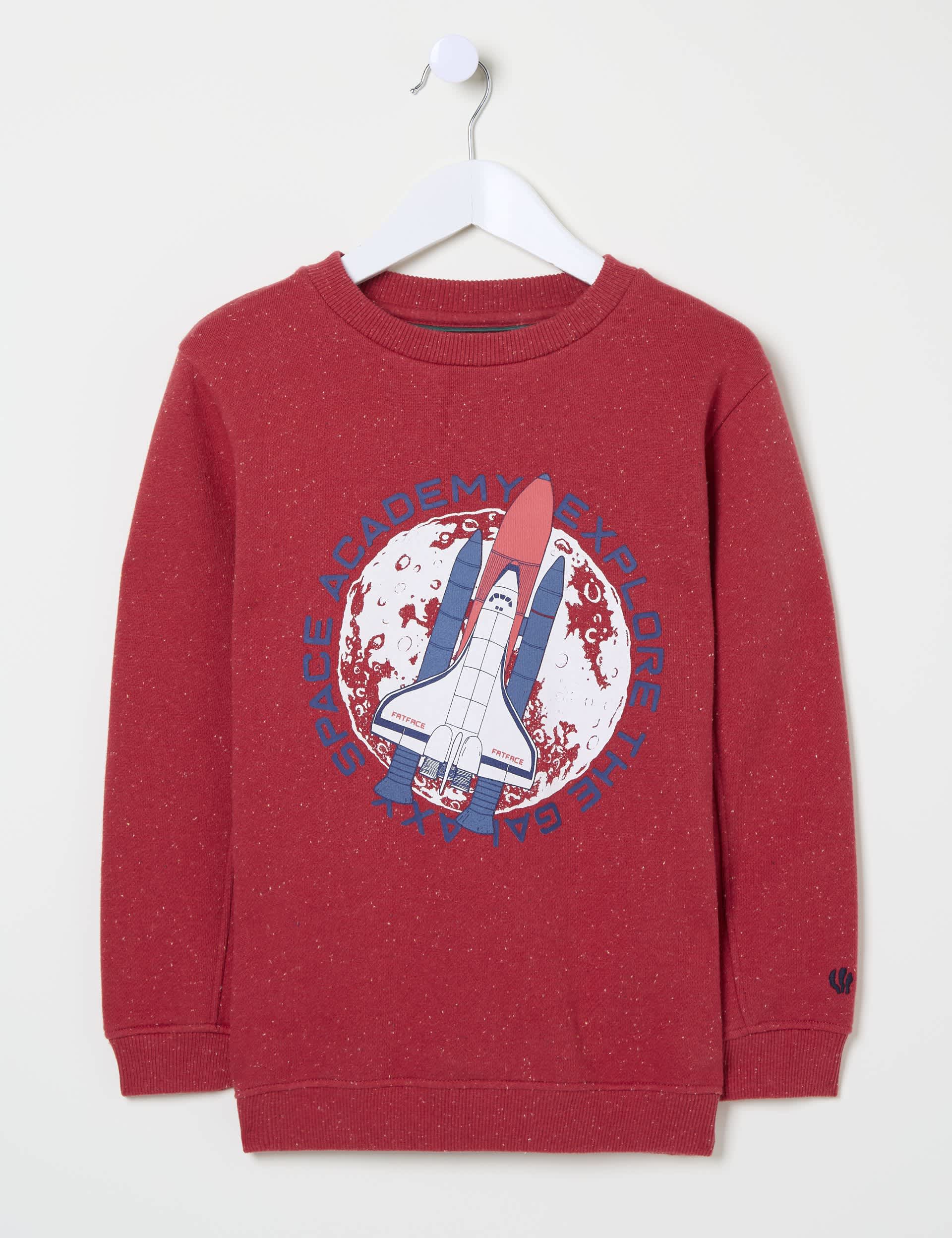 Fatface Boys Cotton Rich Spaceship Sweatshirt (3-13 Yrs) - 11-12 - Red Mix, Red Mix