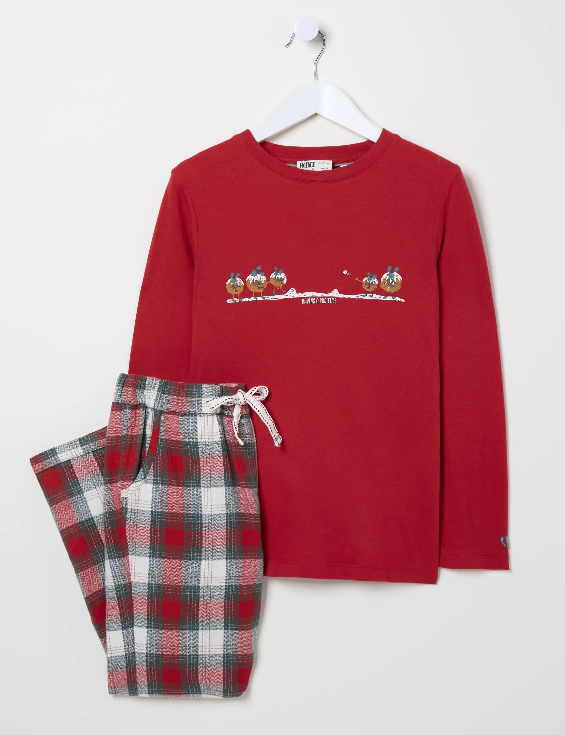 Fatface Boys Pure Cotton Pudding Checked Pyjamas (3-13 Yrs) - 7-8 Y - Red Mix, Red Mix