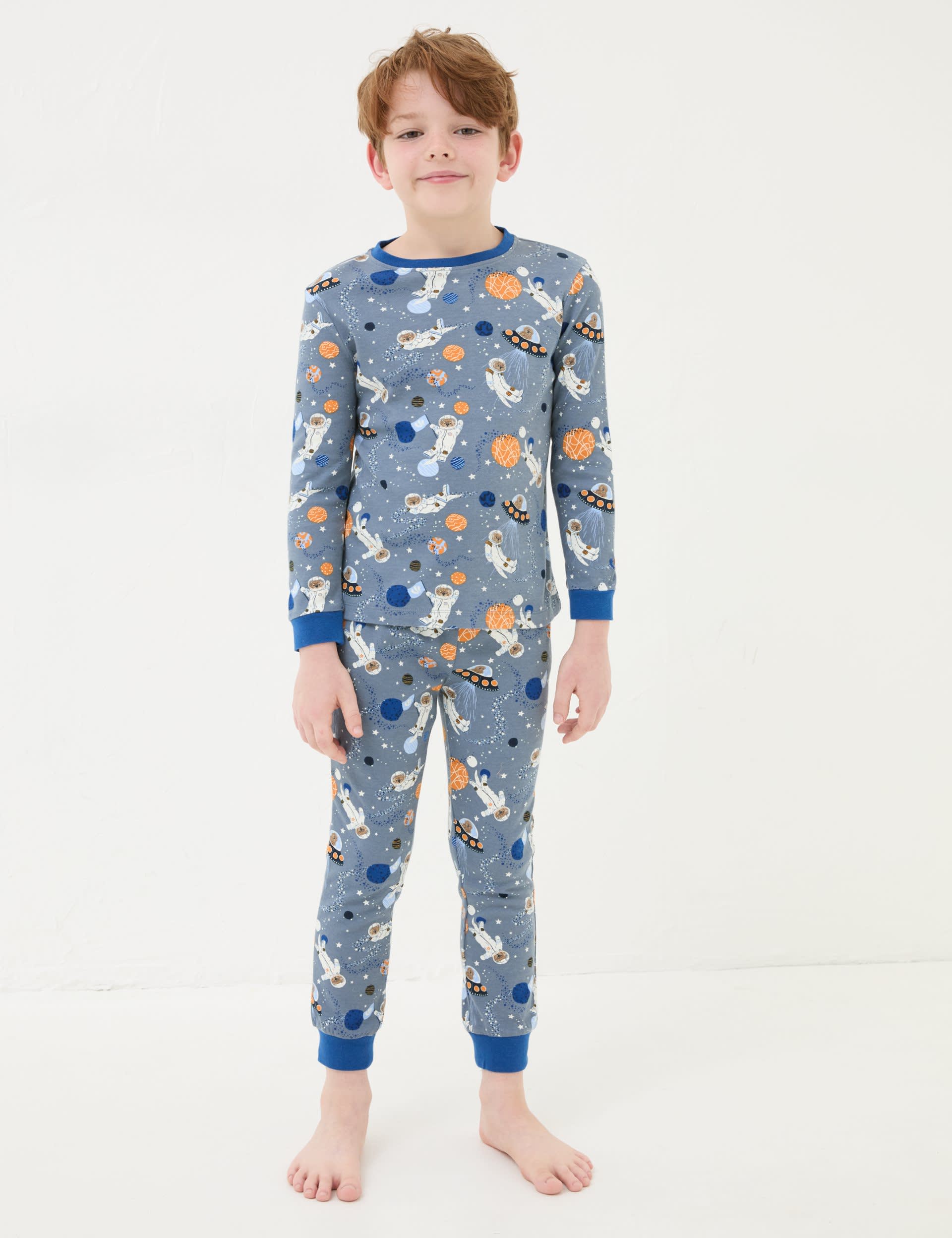 Fatface Boys Pure Cotton Space Otter Pyjamas (3-13 Yrs) - 4-5 Y - Blue Mix, Blue Mix