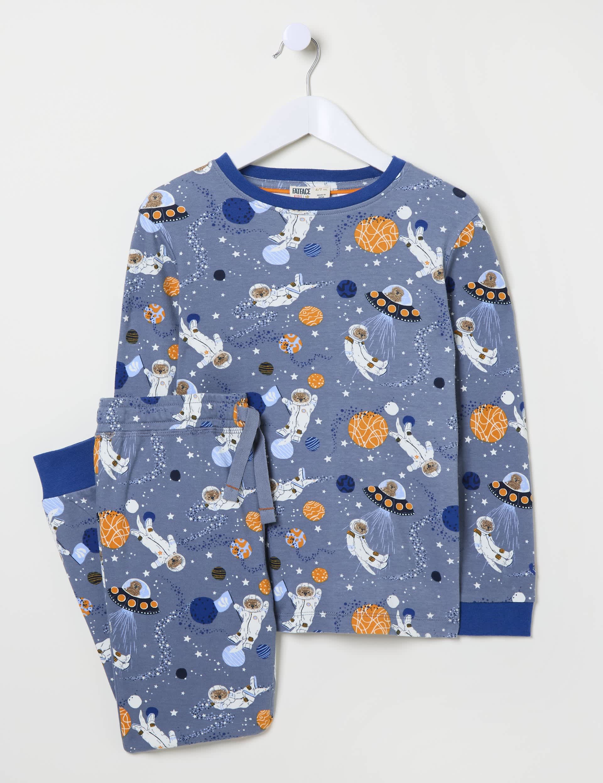 Fatface Boys Pure Cotton Space Otter Pyjamas (3-13 Yrs) - 4-5 Y - Blue Mix, Blue Mix