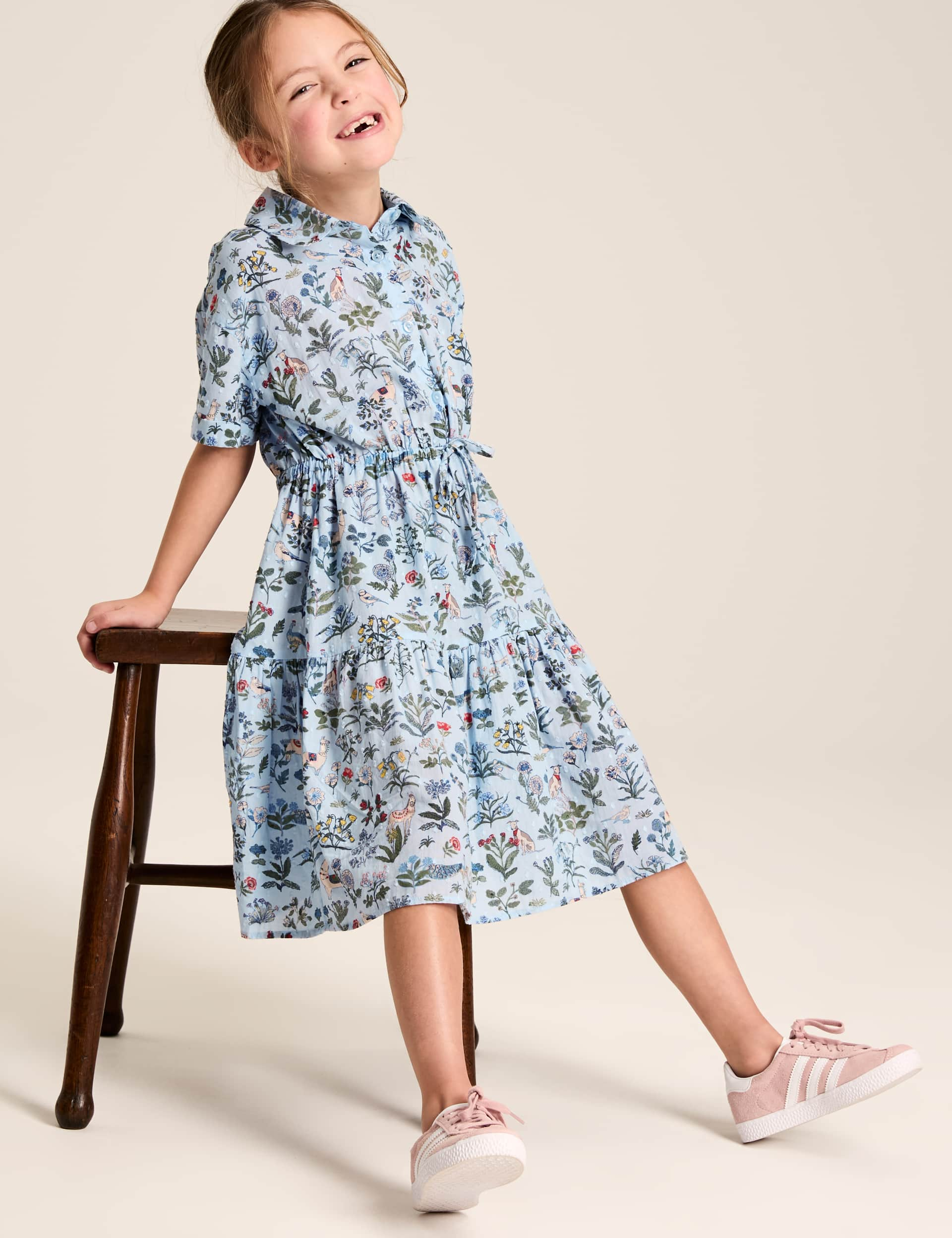 Joules Girls Pure Cotton Floral Dress (4-12 Yrs) - 7y - Blue Mix, Blue Mix